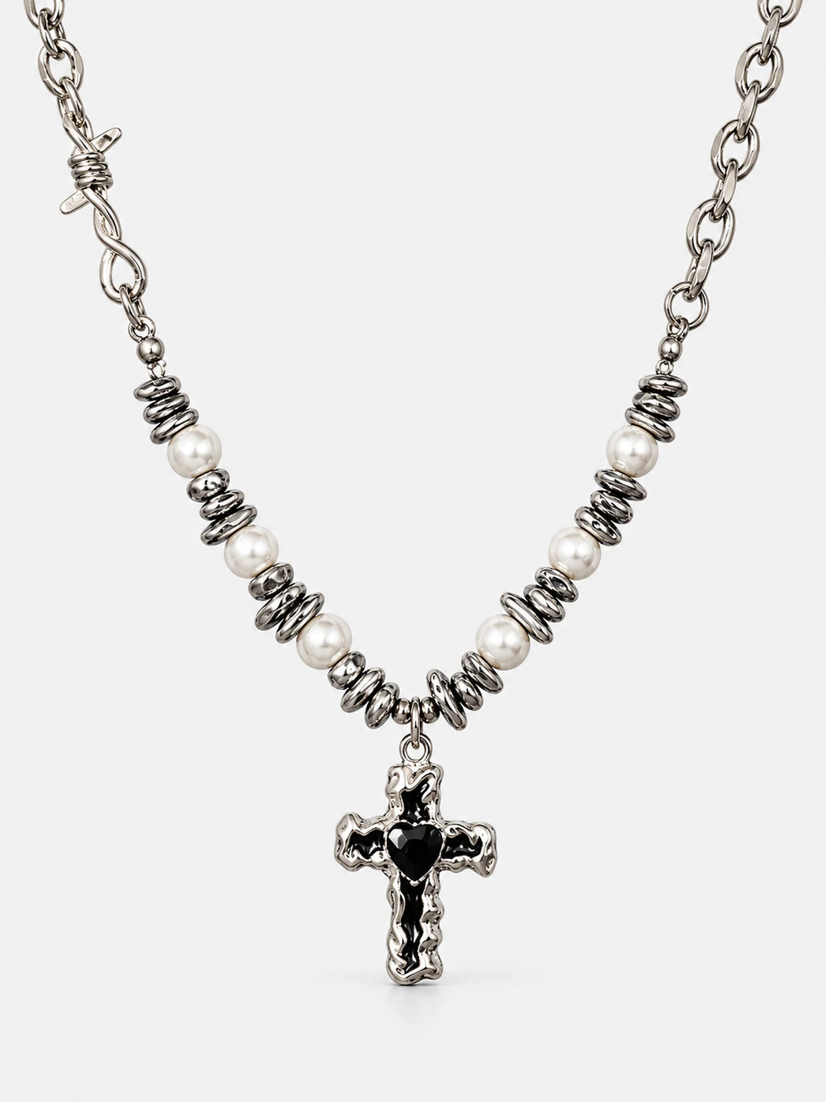 Collier croix en acier inoxydable noir Noir Pearl