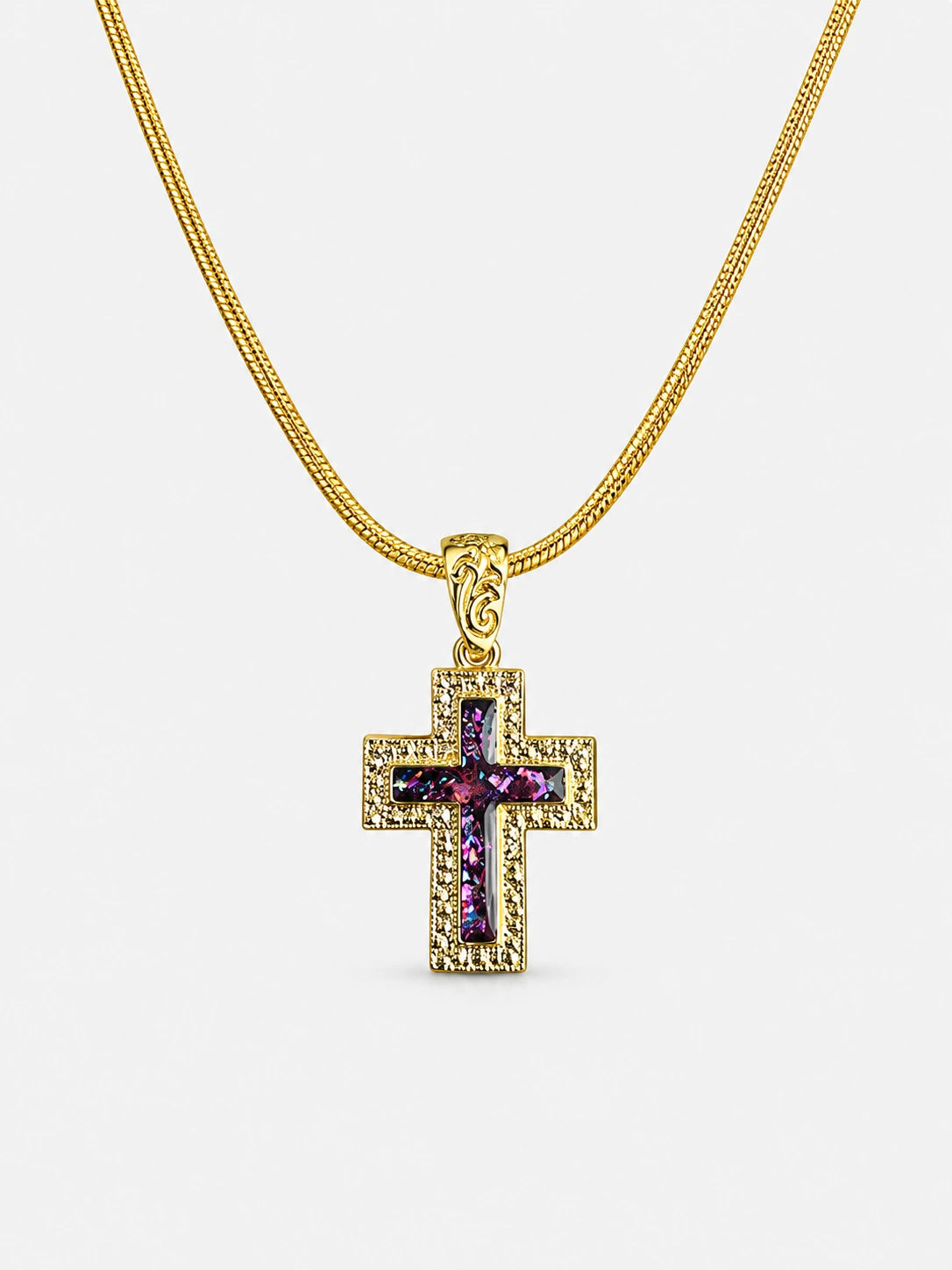 Opal Inlay Gold Cross Necklace