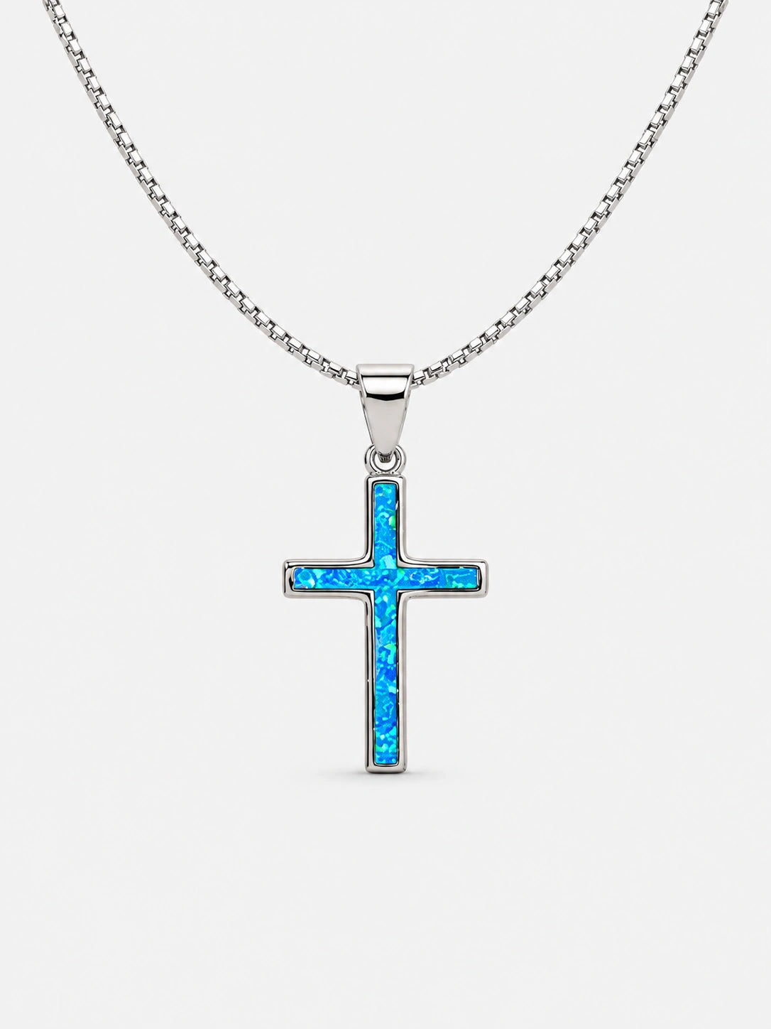 Azure Opal Cross Pendant Necklace