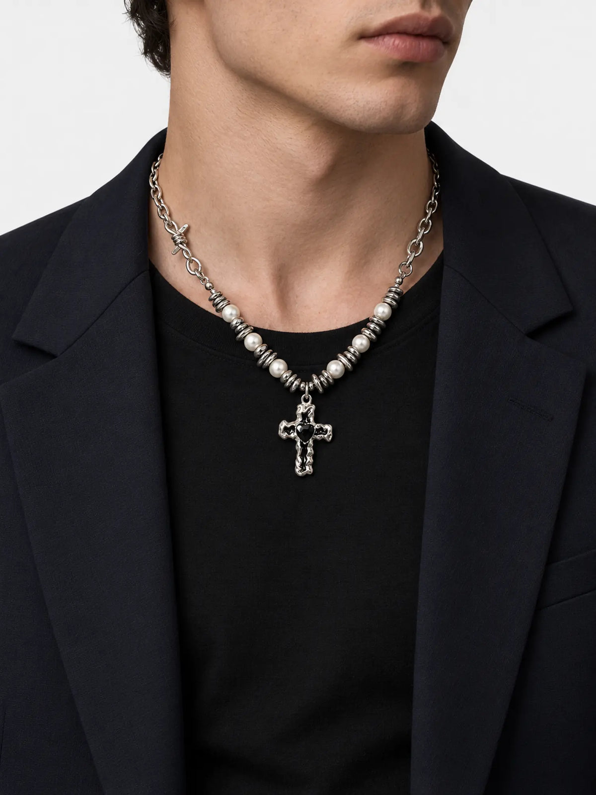 Noir Pearl Stainless Steel Black Cross Necklace