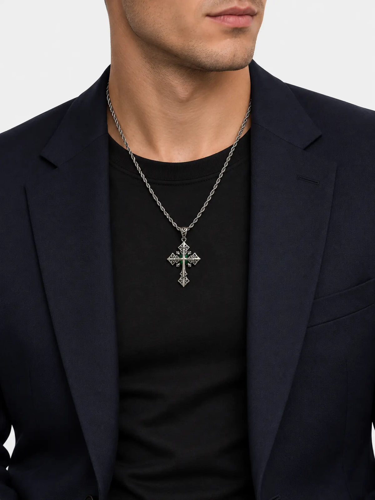 Ornate Emerald Vintage Cross Necklace