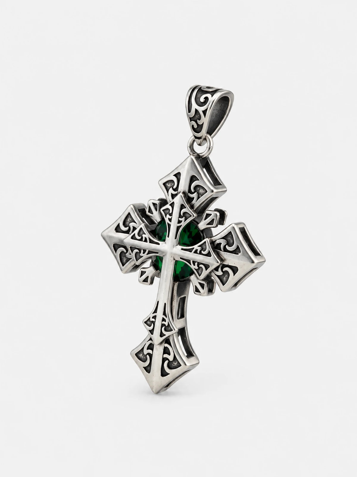 Ornate Emerald Vintage Cross Necklace