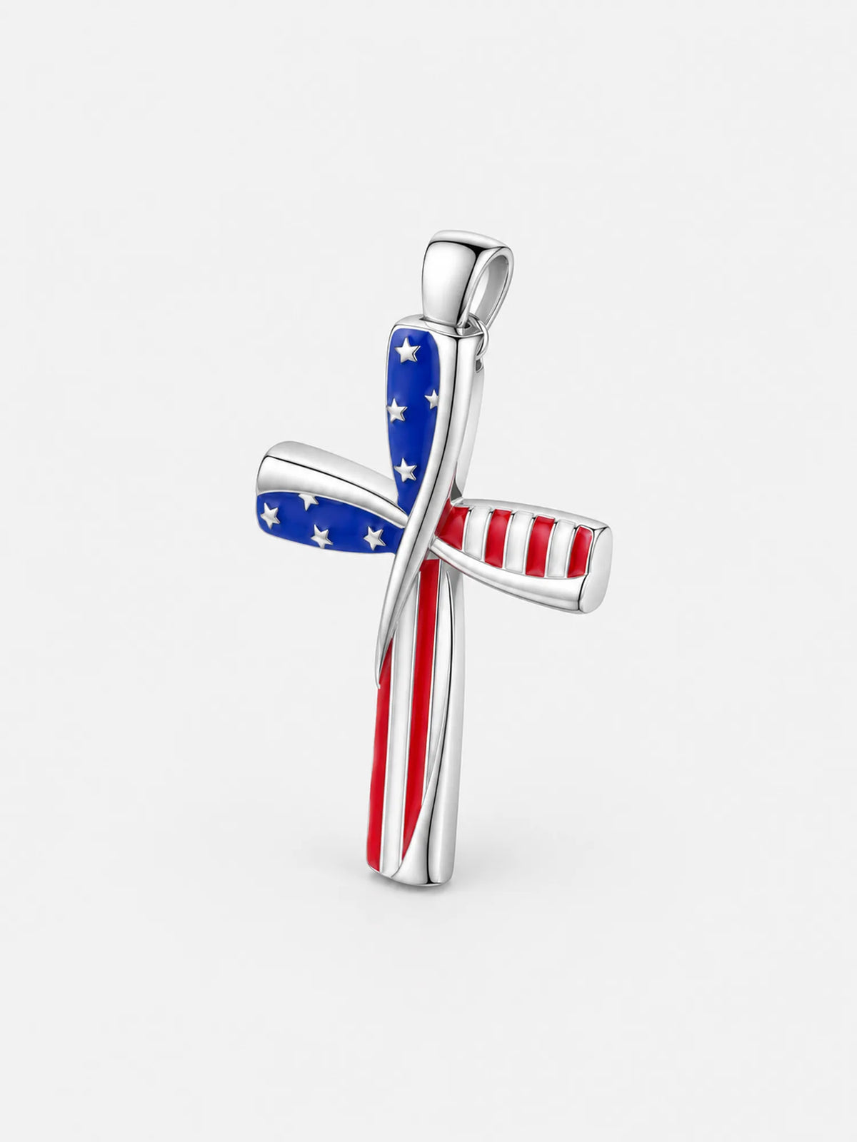 American Flag Cross Necklace – Silver-Tone Enamel Pendant