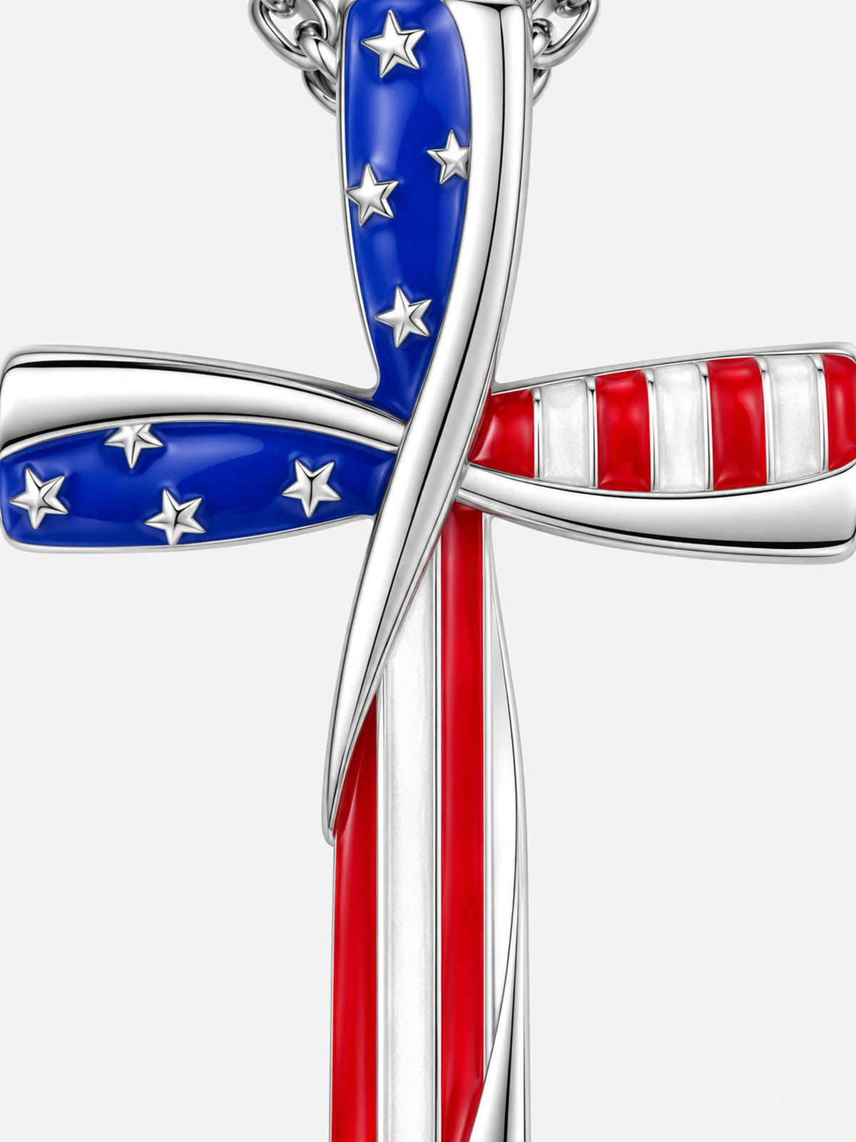 American Flag Cross Necklace – Silver-Tone Enamel Pendant