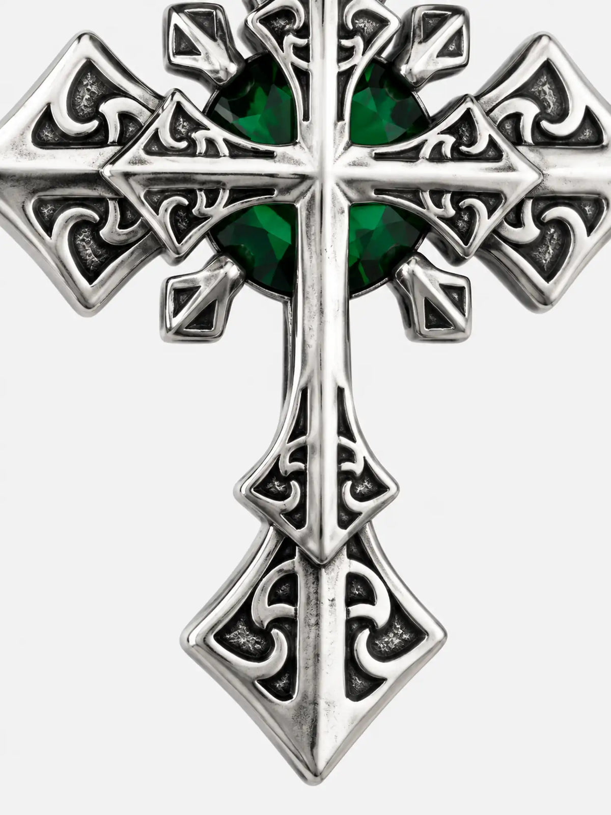 Ornate Emerald Vintage Cross Necklace