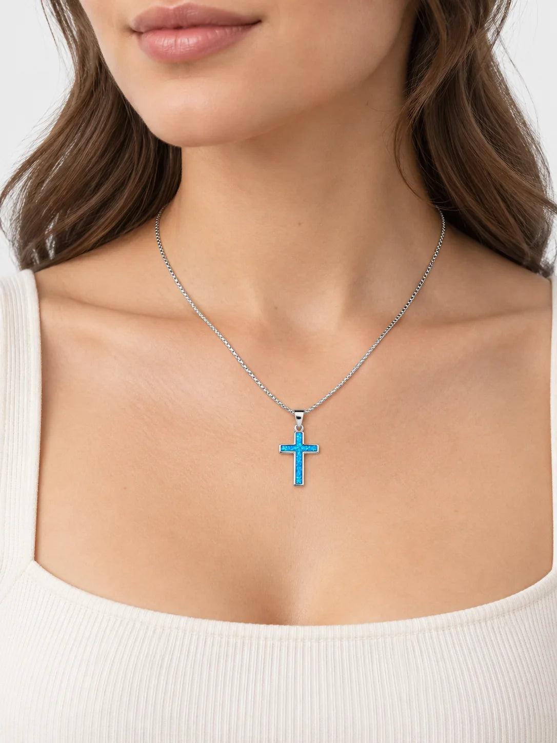 Azure Opal Cross Pendant Necklace