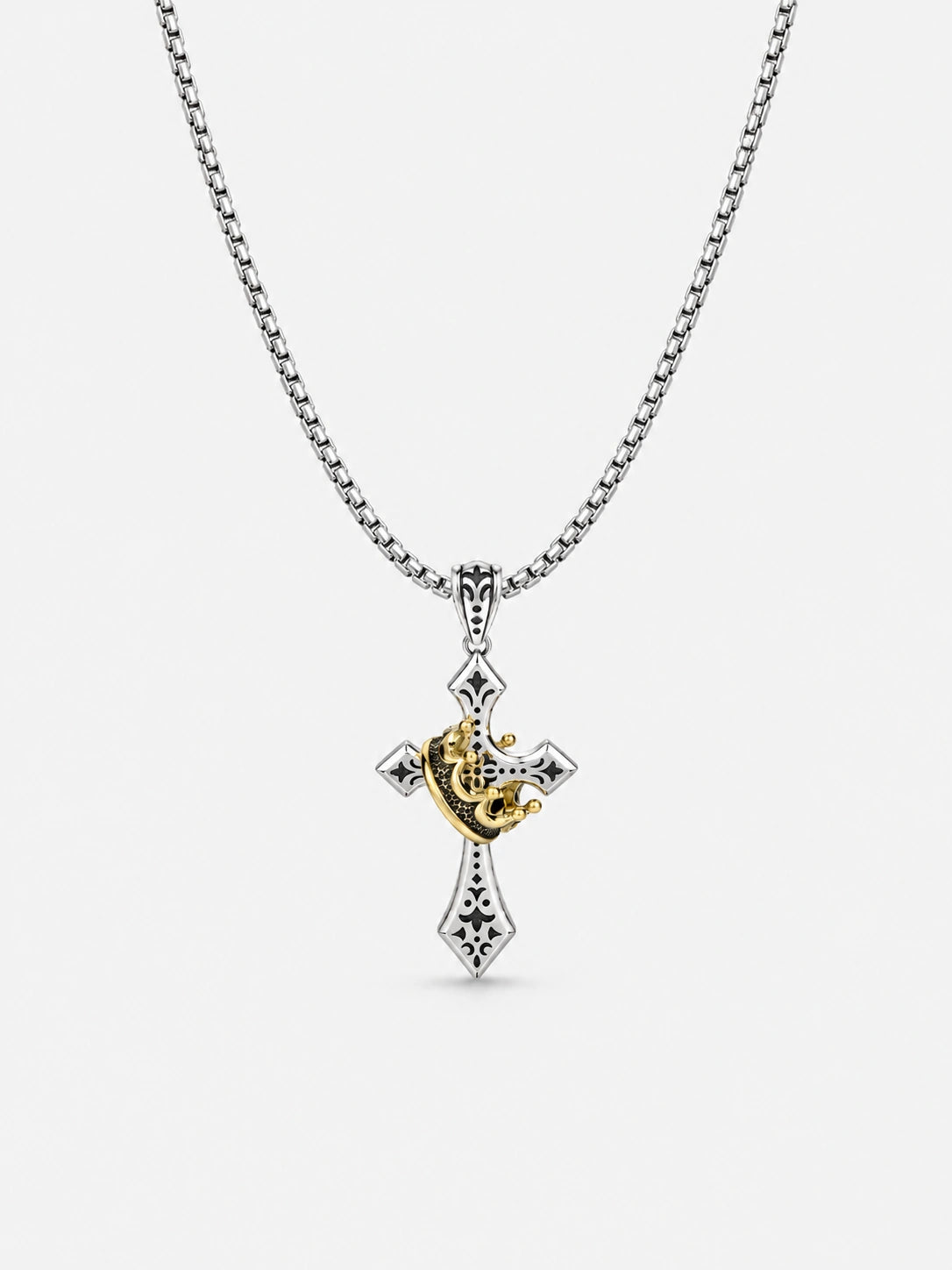 Regal Cross & Crown Vintage Pendant Necklace