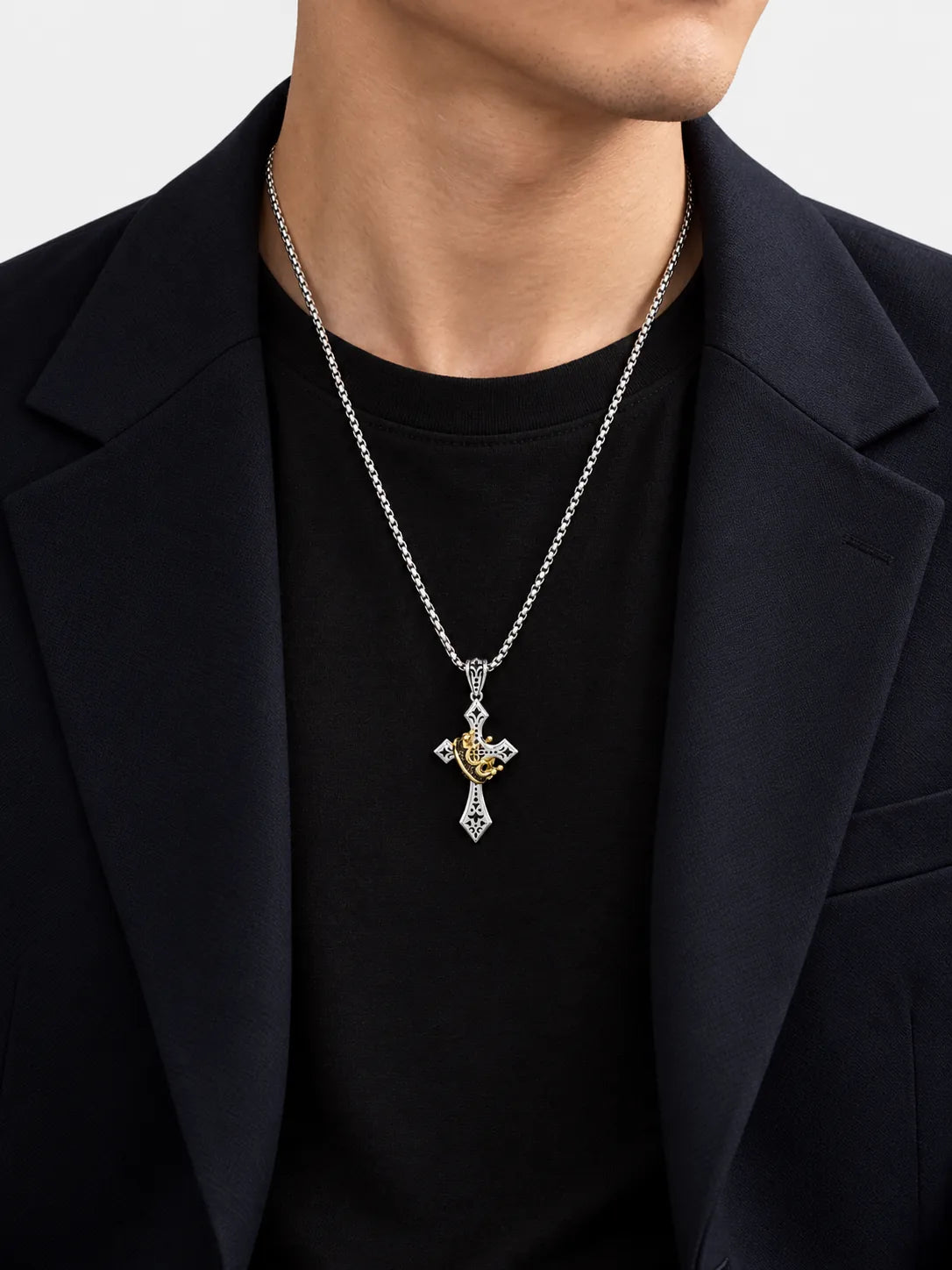Collier pendentif vintage Croix et Couronne Royale