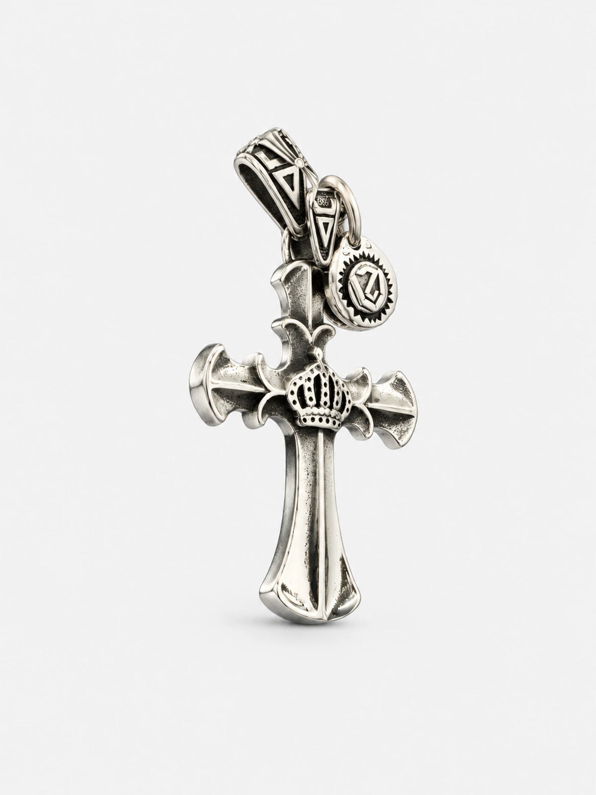 Vintage Crown & Cross Stainless Steel Pendant Necklace