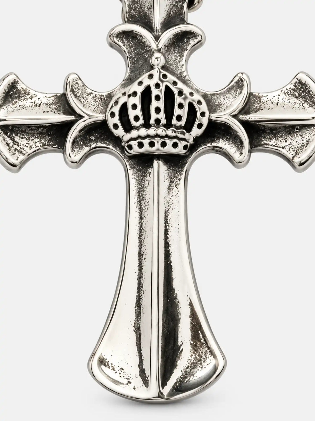Vintage Crown & Cross Stainless Steel Pendant Necklace