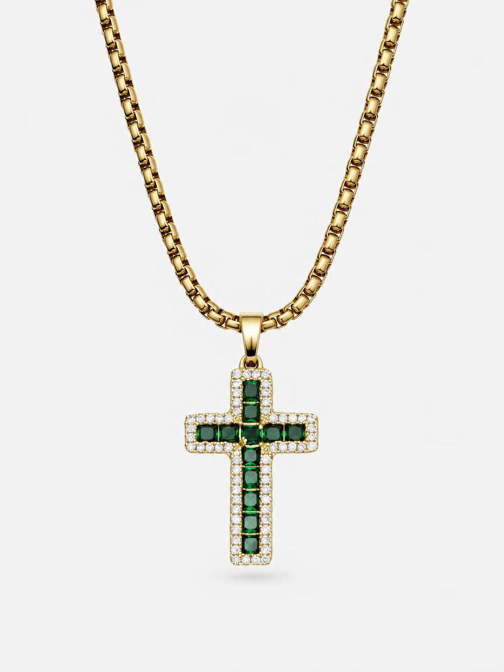 Collier croix en or avec halo d'émeraude