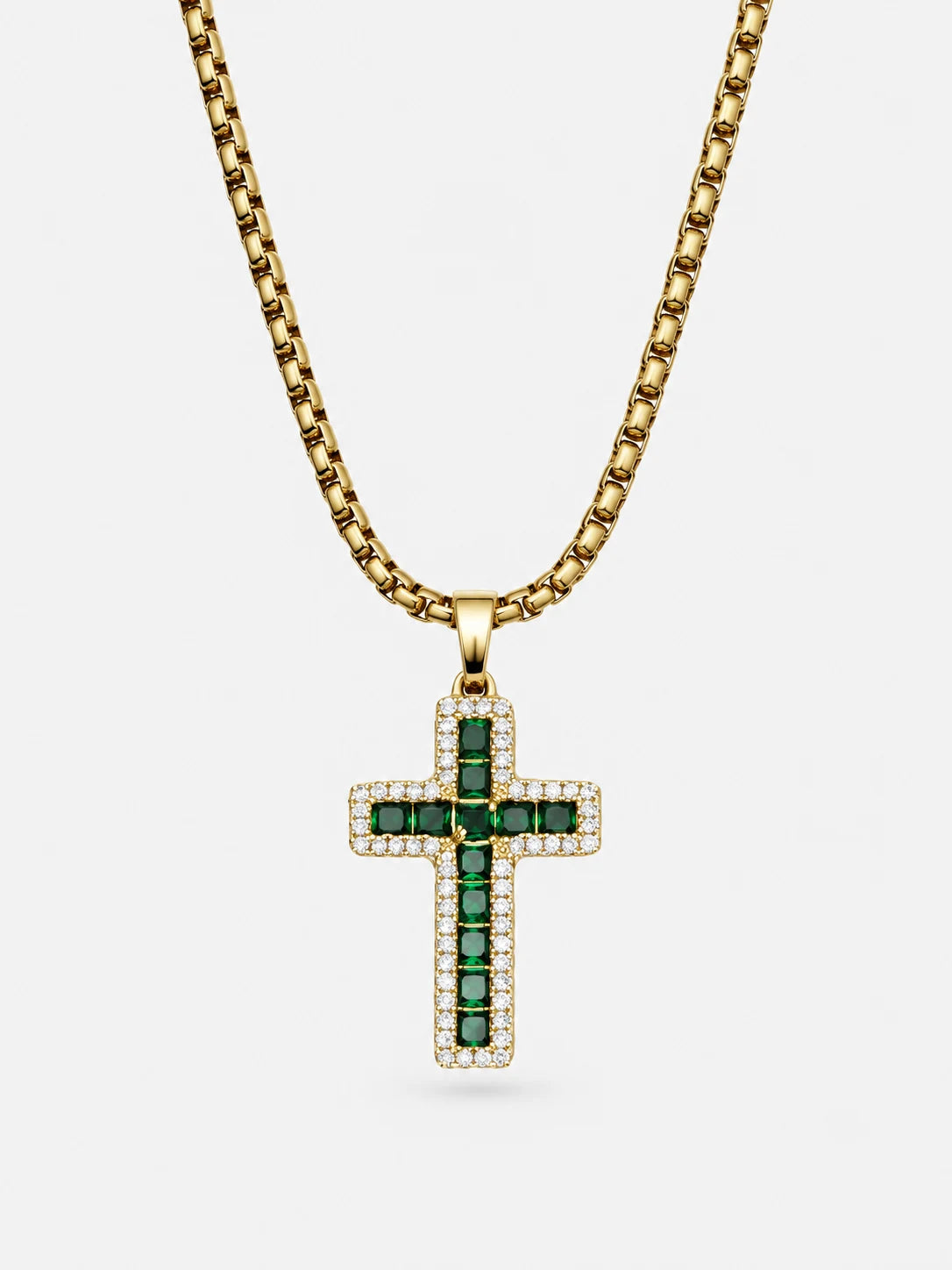 Emerald Halo Gold Cross Necklace