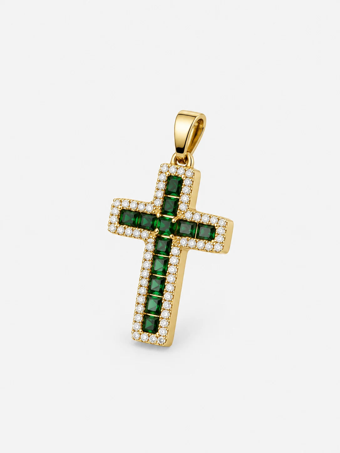 Emerald Halo Gold Cross Necklace