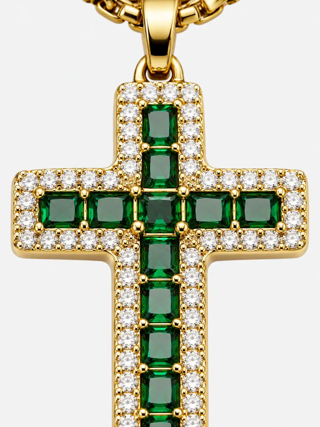 Emerald Halo Gold Cross Necklace