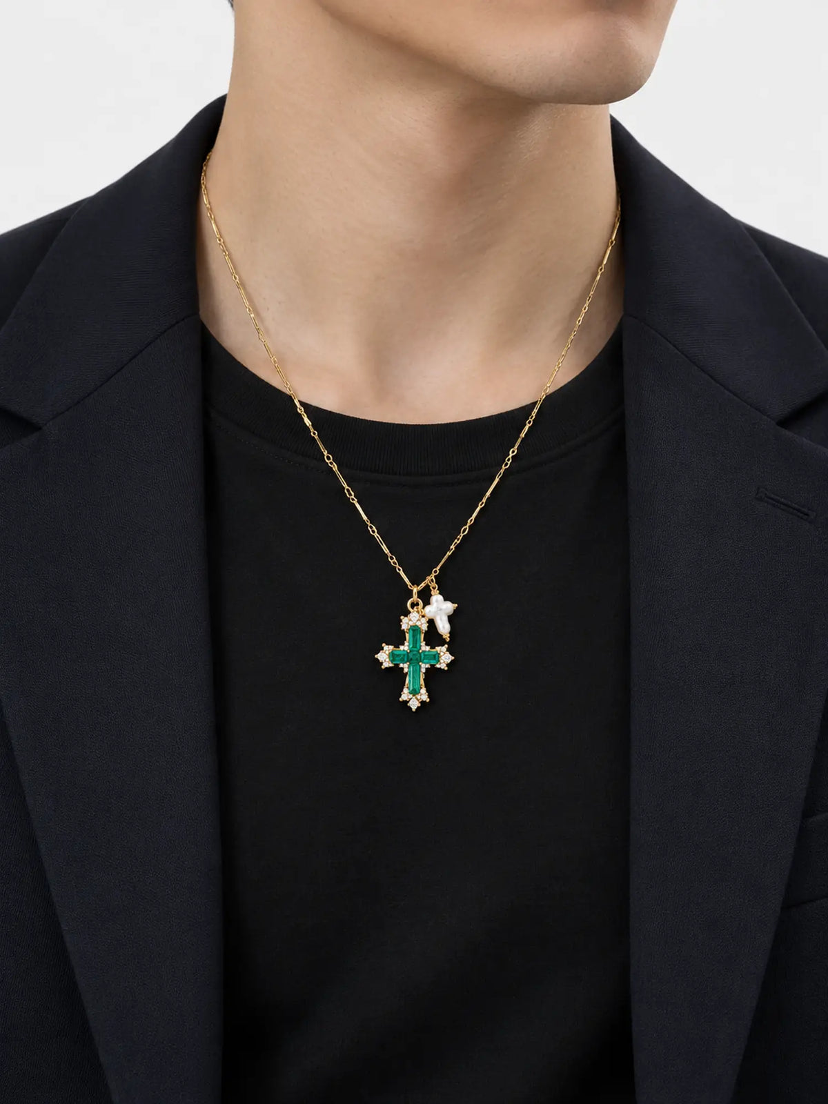 Emerald Double Cross Necklace