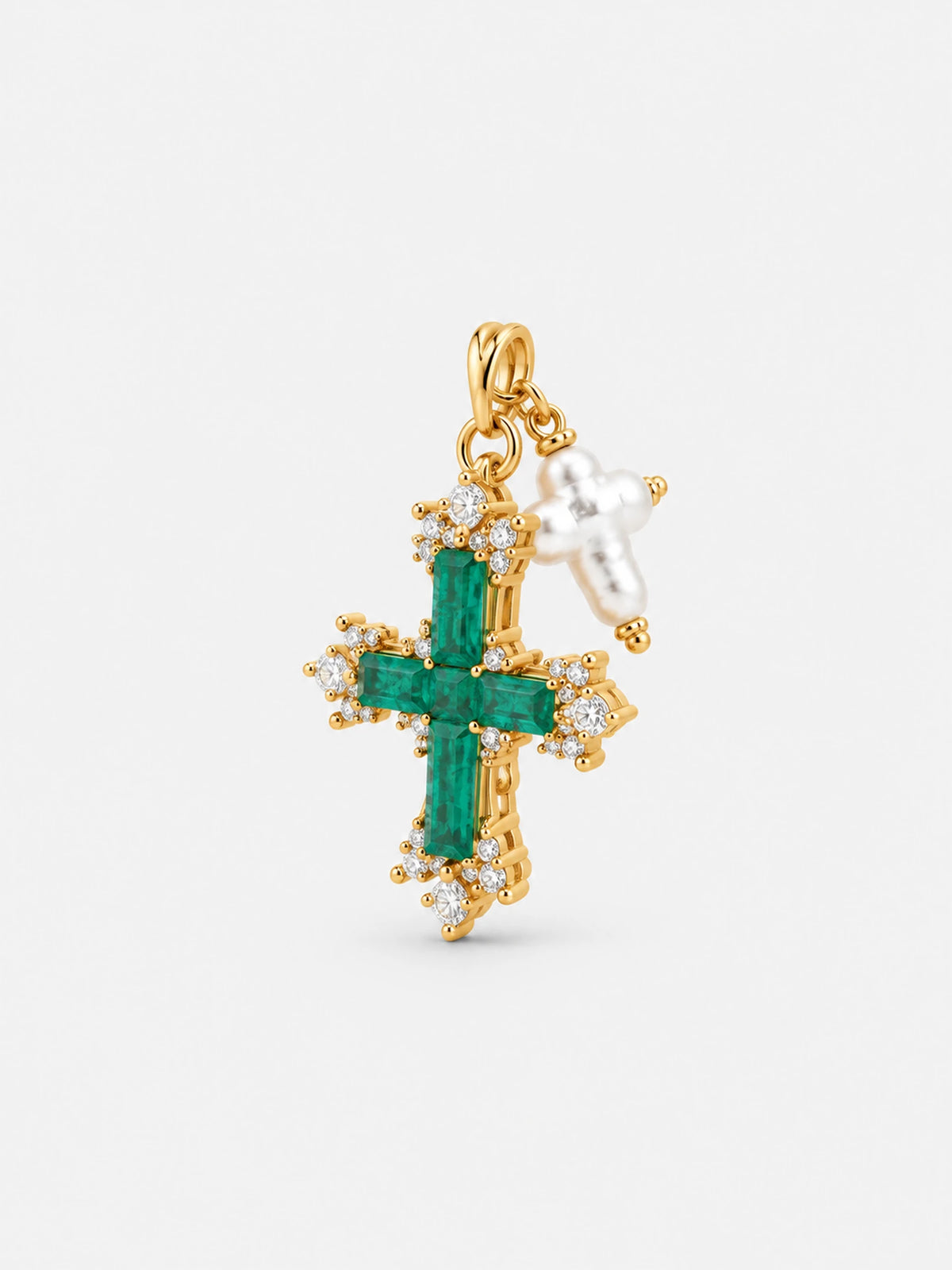 Collier double croix émeraude