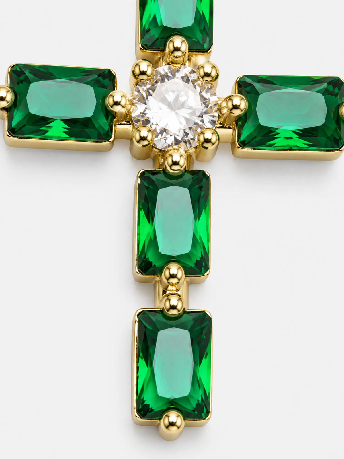 Emerald Green Baguette Gold Cross Necklace