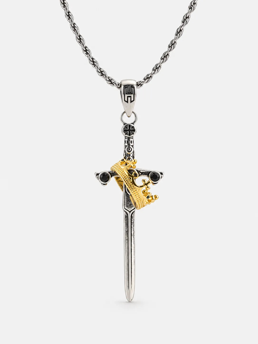 Vintage Sword Cross & Crown Necklace