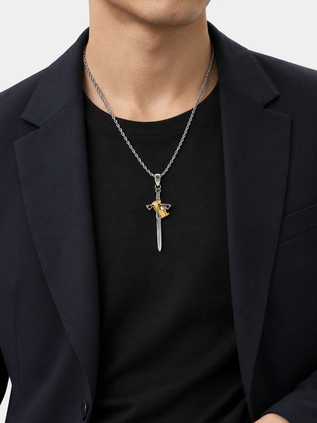 Vintage Sword Cross & Crown Necklace