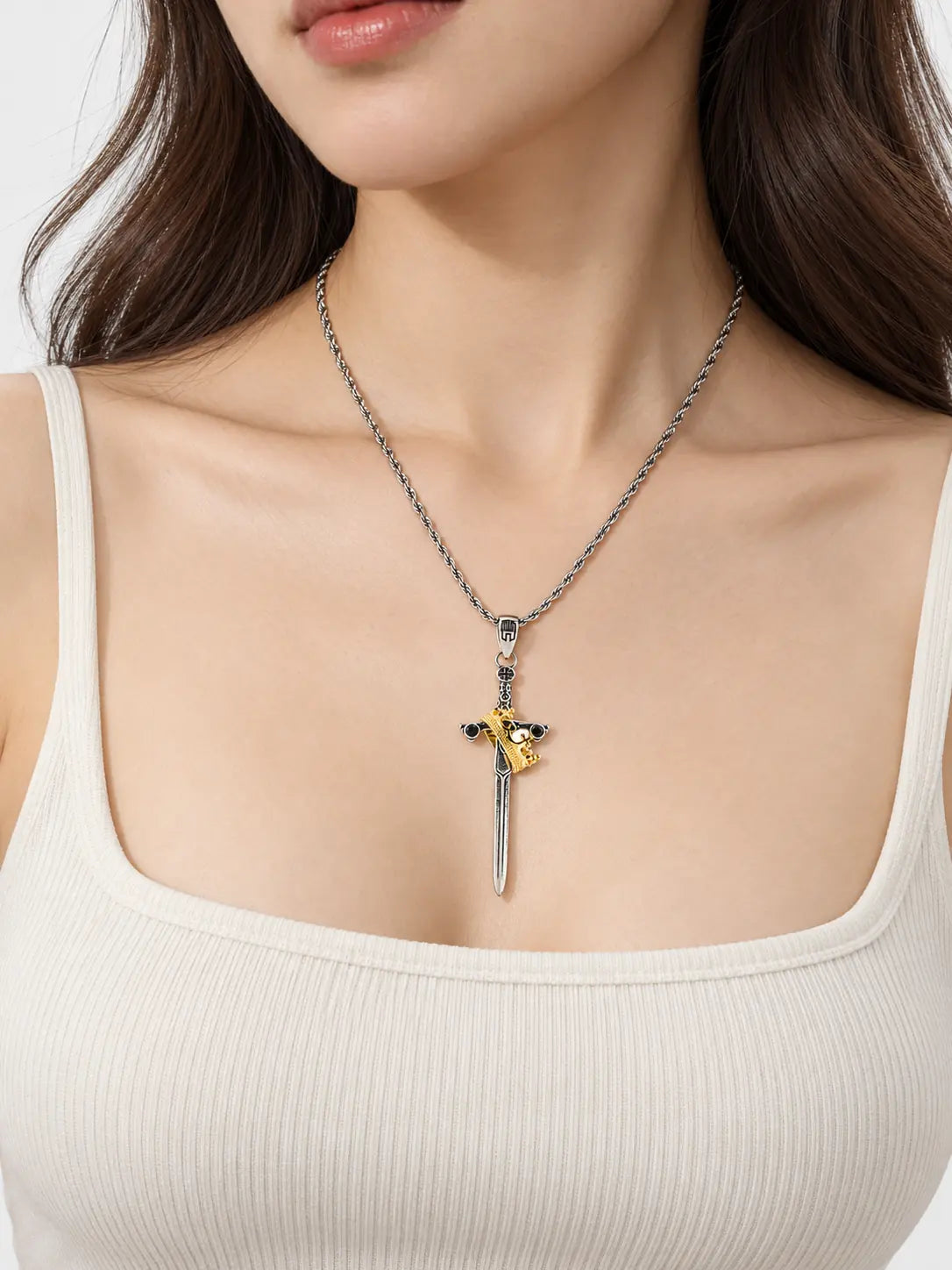 Vintage Sword Cross & Crown Necklace