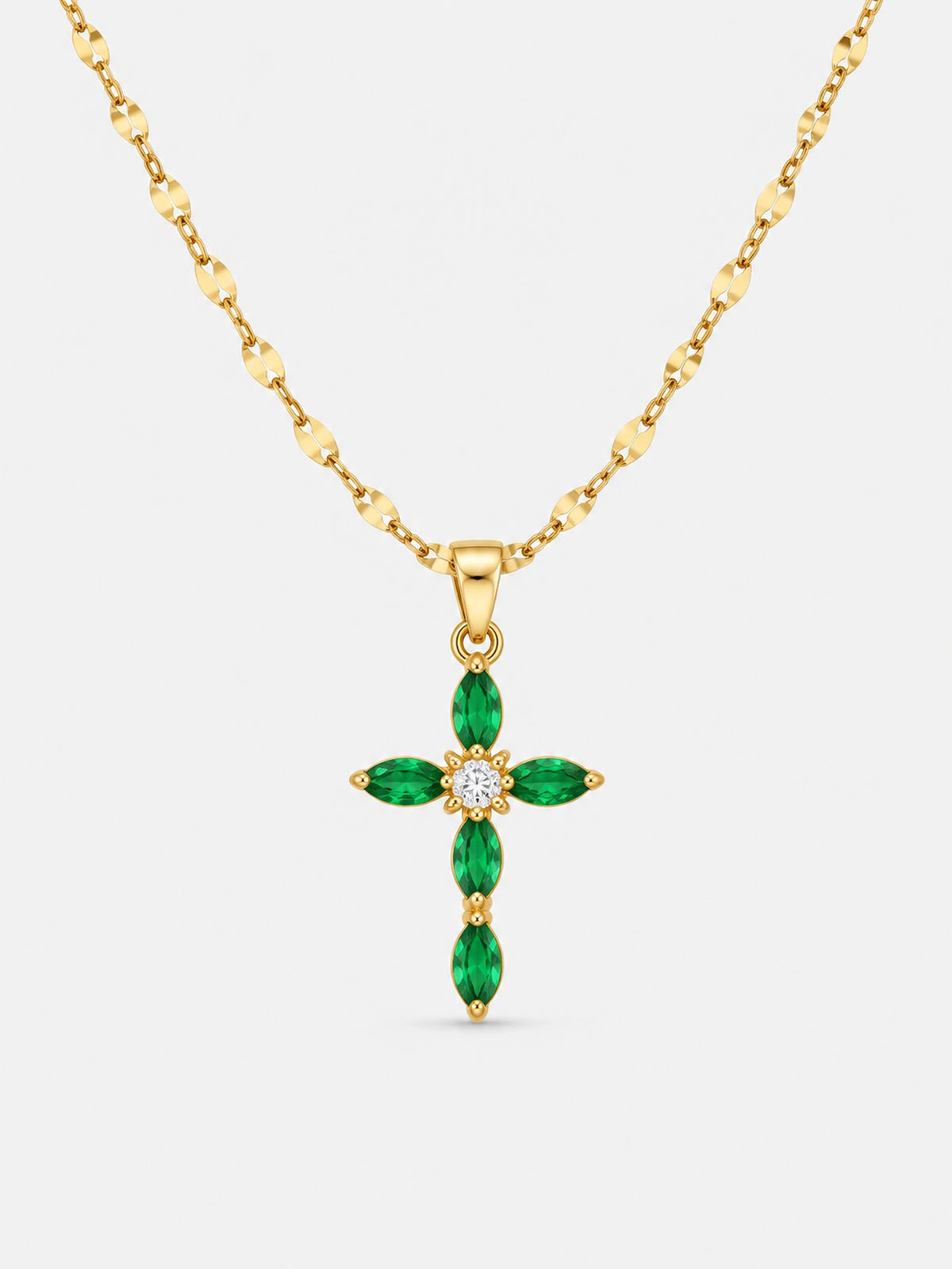 Emerald Marquise Cross Gold Necklace