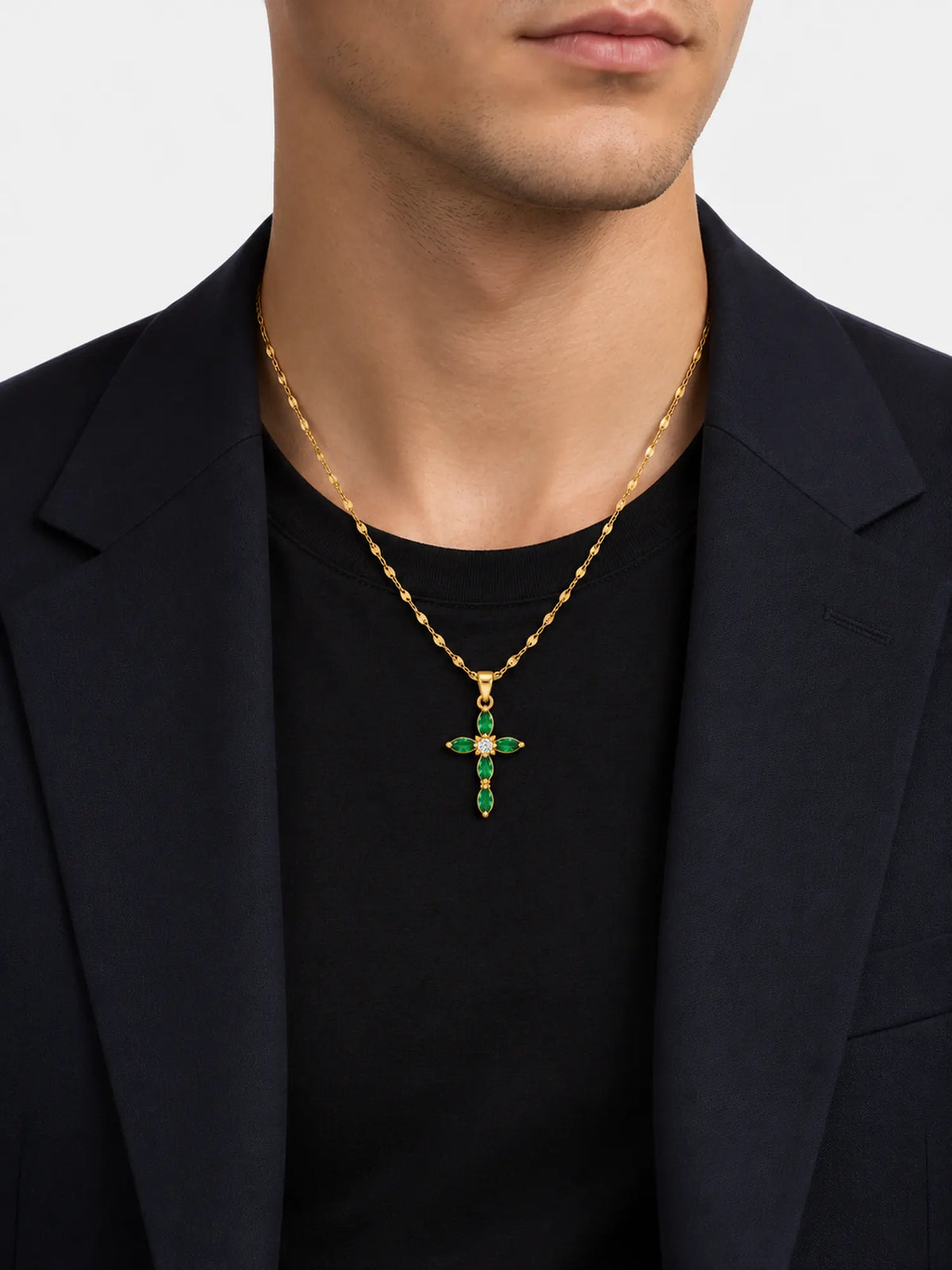 Emerald Marquise Cross Gold Necklace
