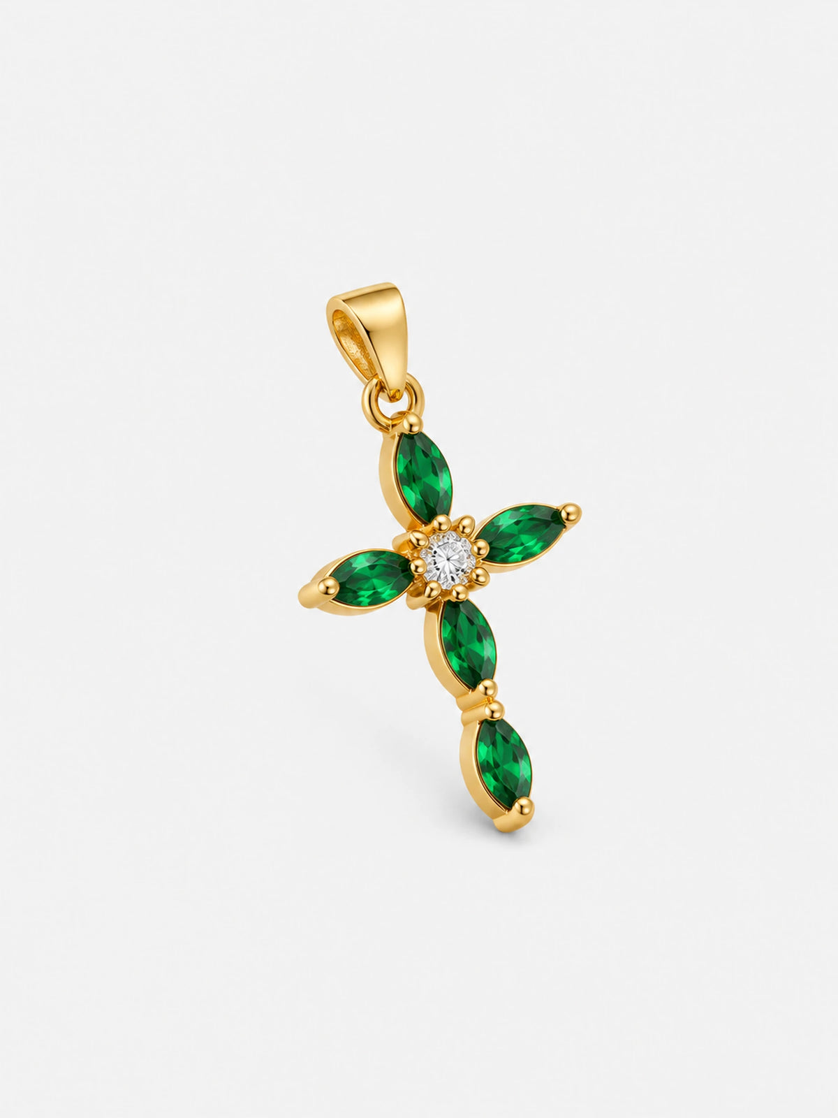 Emerald Marquise Cross Gold Necklace