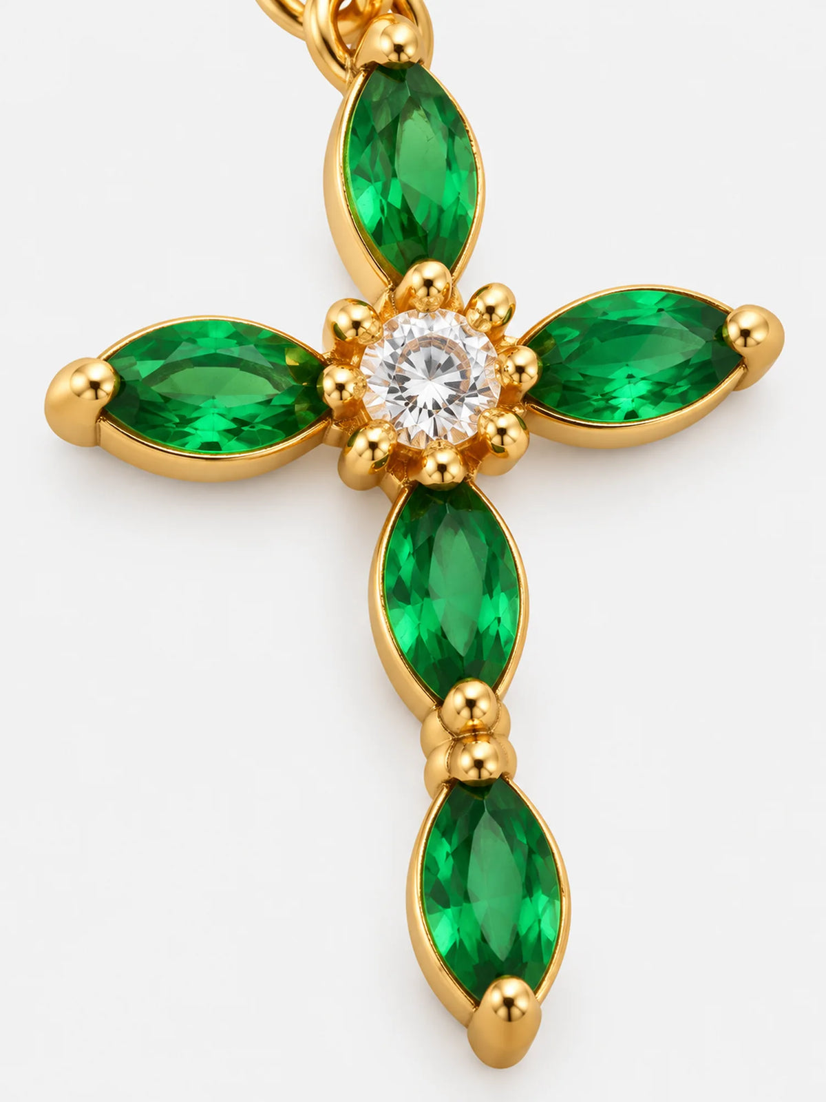 Emerald Marquise Cross Gold Necklace