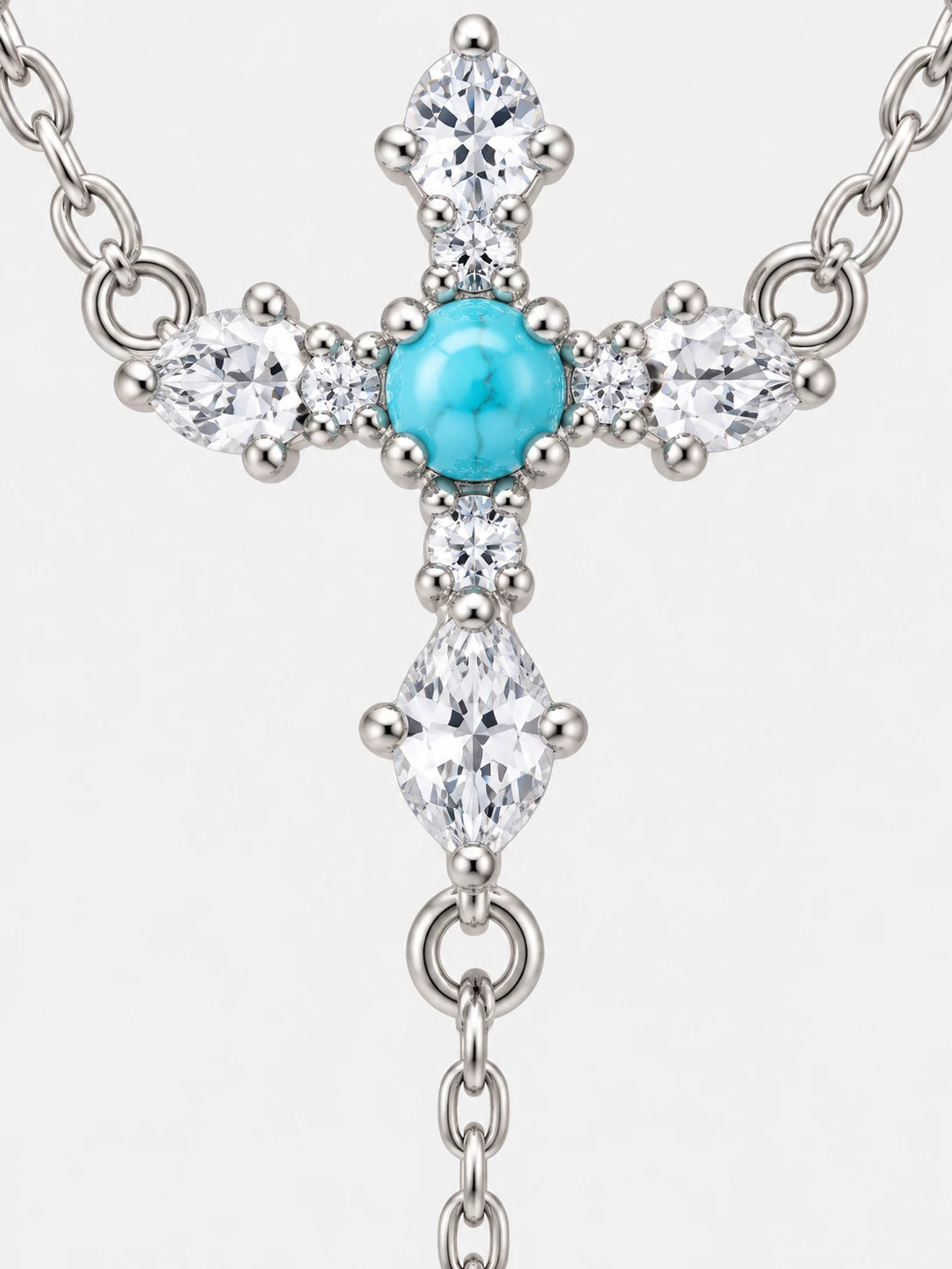 Small Turquoise Cross Necklace with Delicate Layered Chain