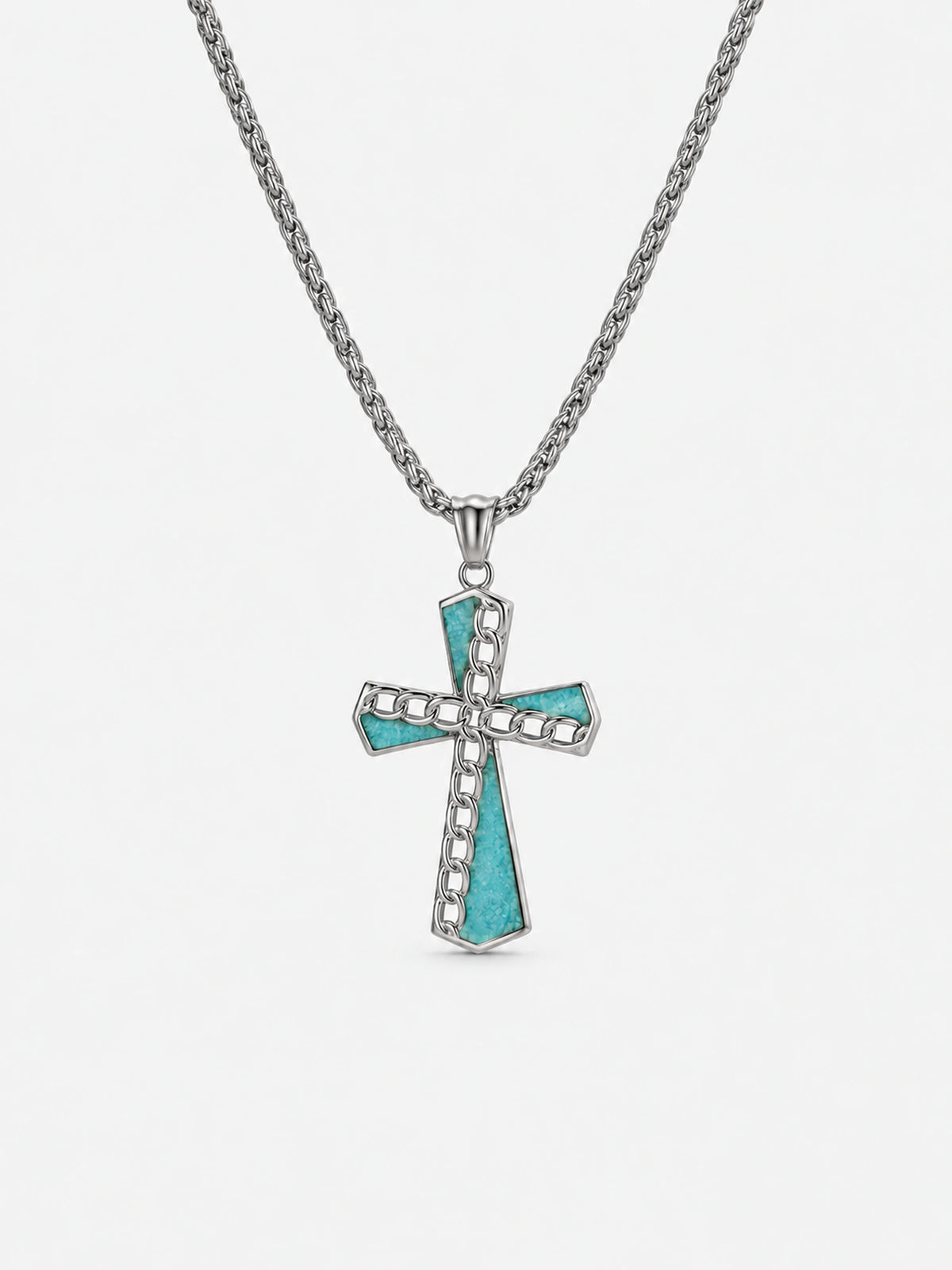 Western Turquoise Chain Cross Necklace
