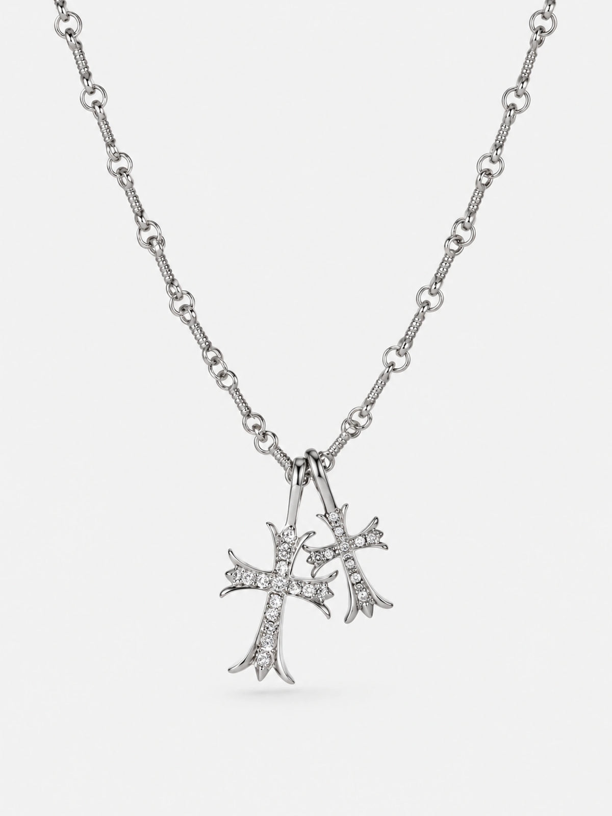 Stainless Steel Necklace with Double Cross Pendant