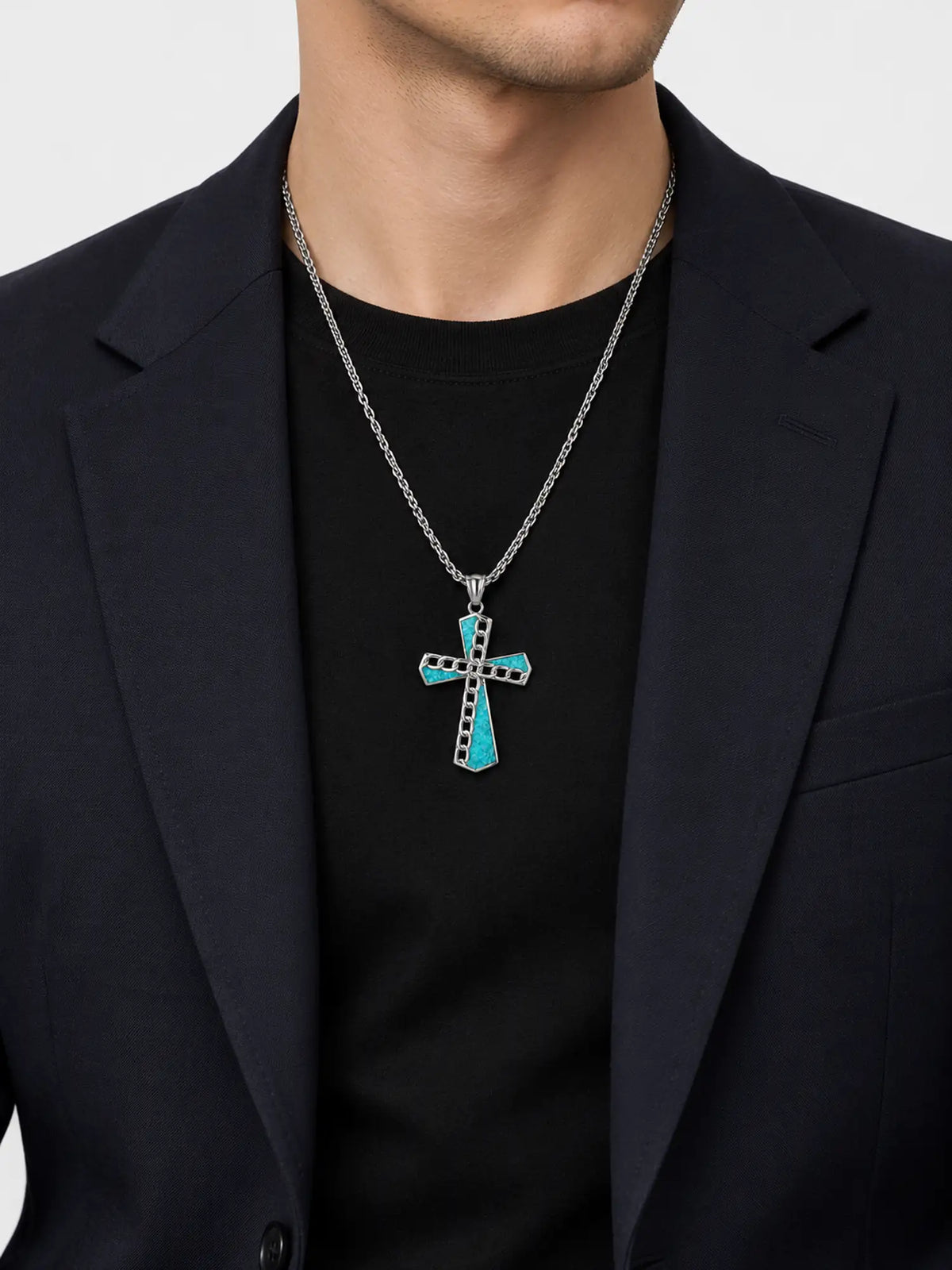 Western Turquoise Chain Cross Necklace