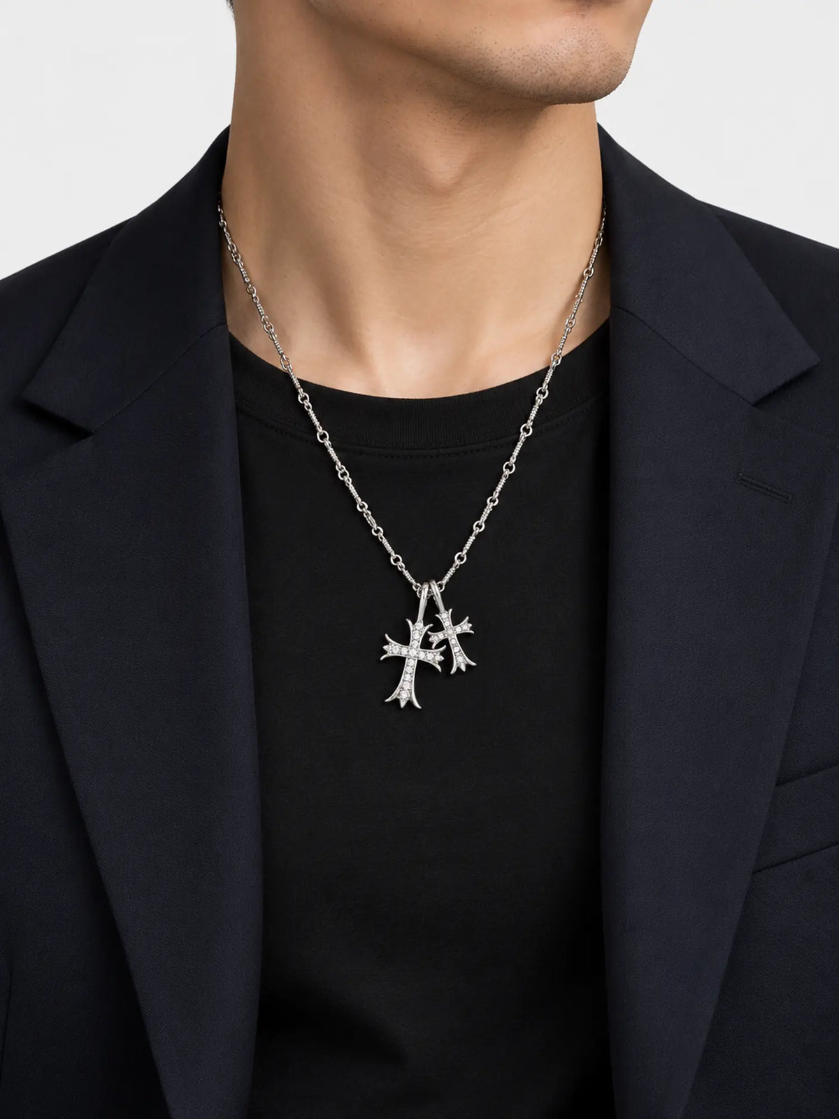 Stainless Steel Necklace with Double Cross Pendant