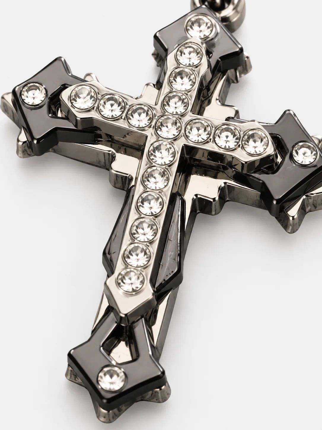 Layered Crystal Stainless Steel Cross Necklace