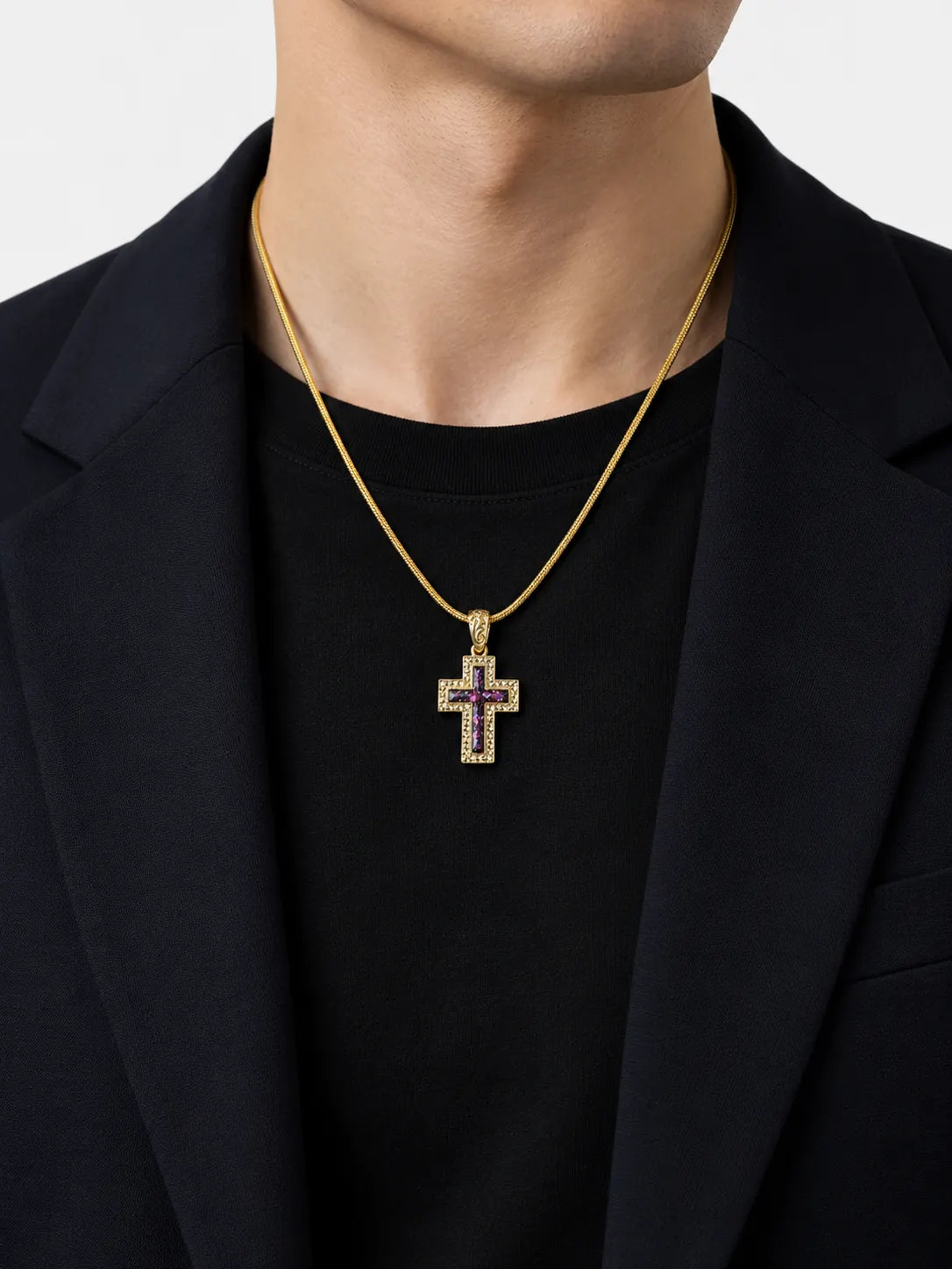 Opal Inlay Gold Cross Necklace