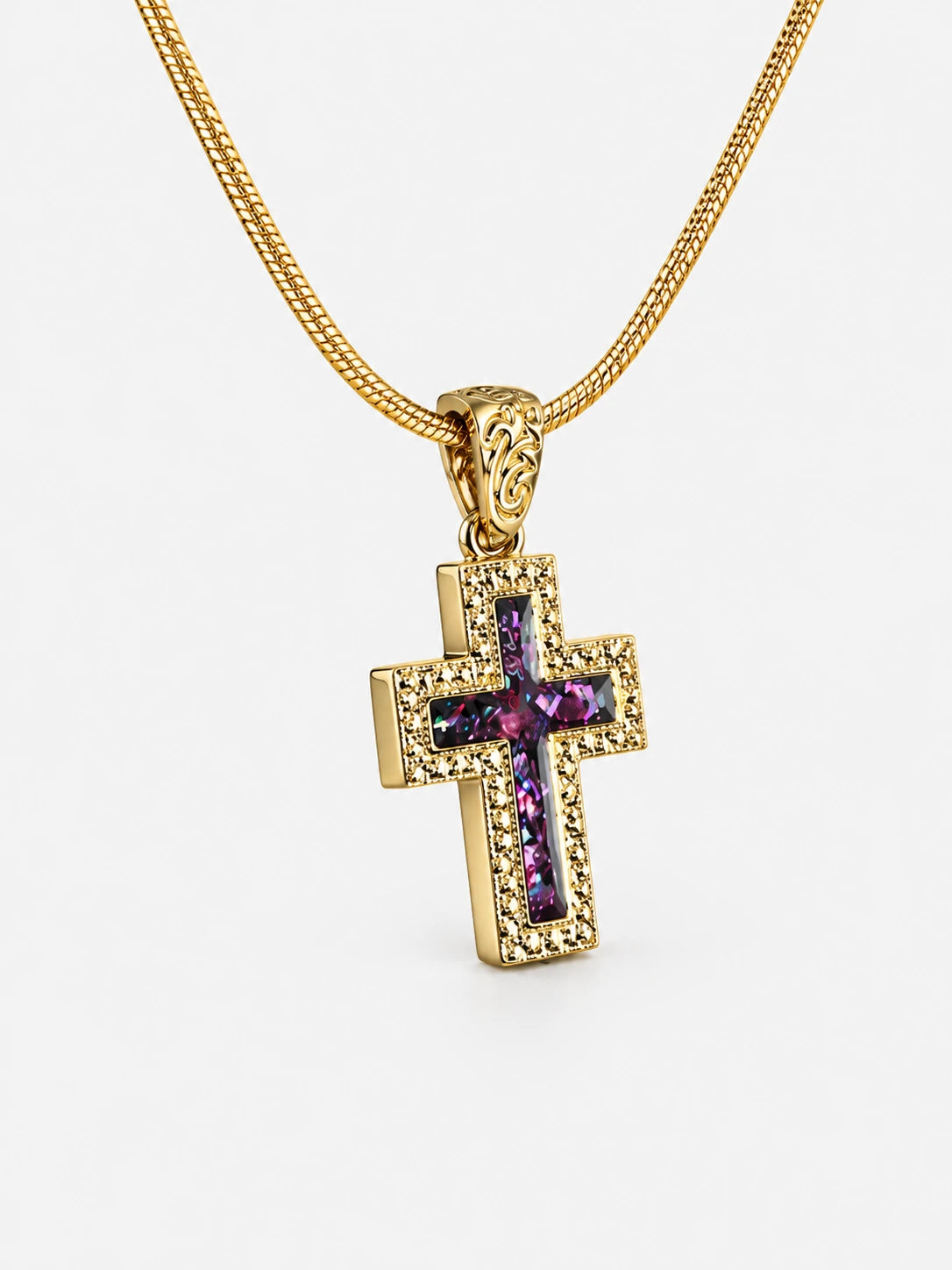 Opal Inlay Gold Cross Necklace