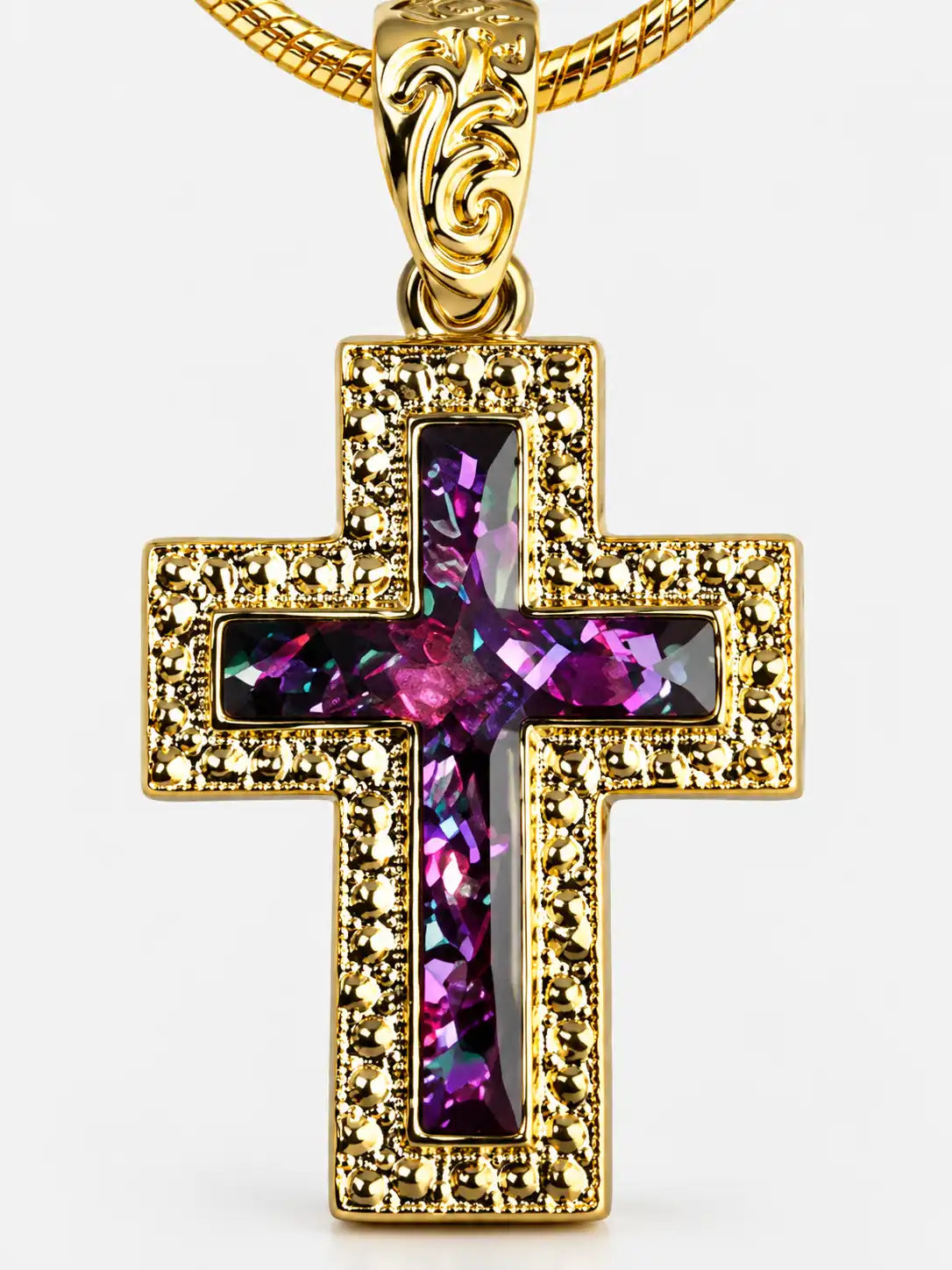 Opal Inlay Gold Cross Necklace