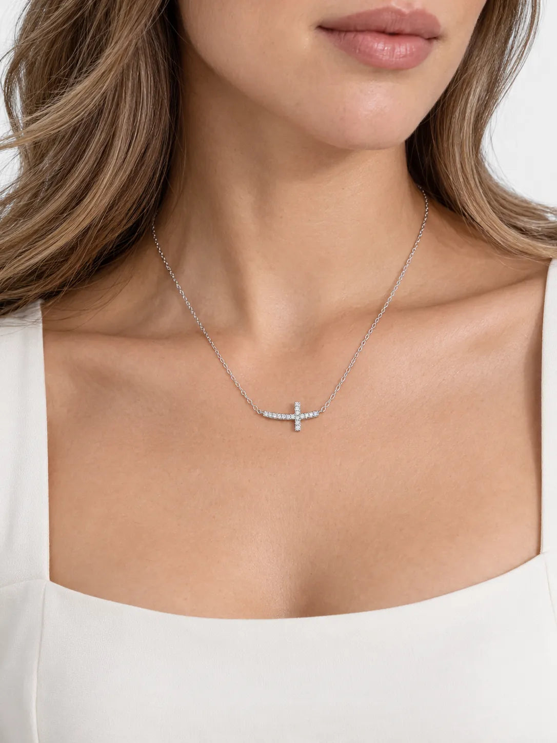 Small Silver Cross Necklace in 925 Sterling Silver
