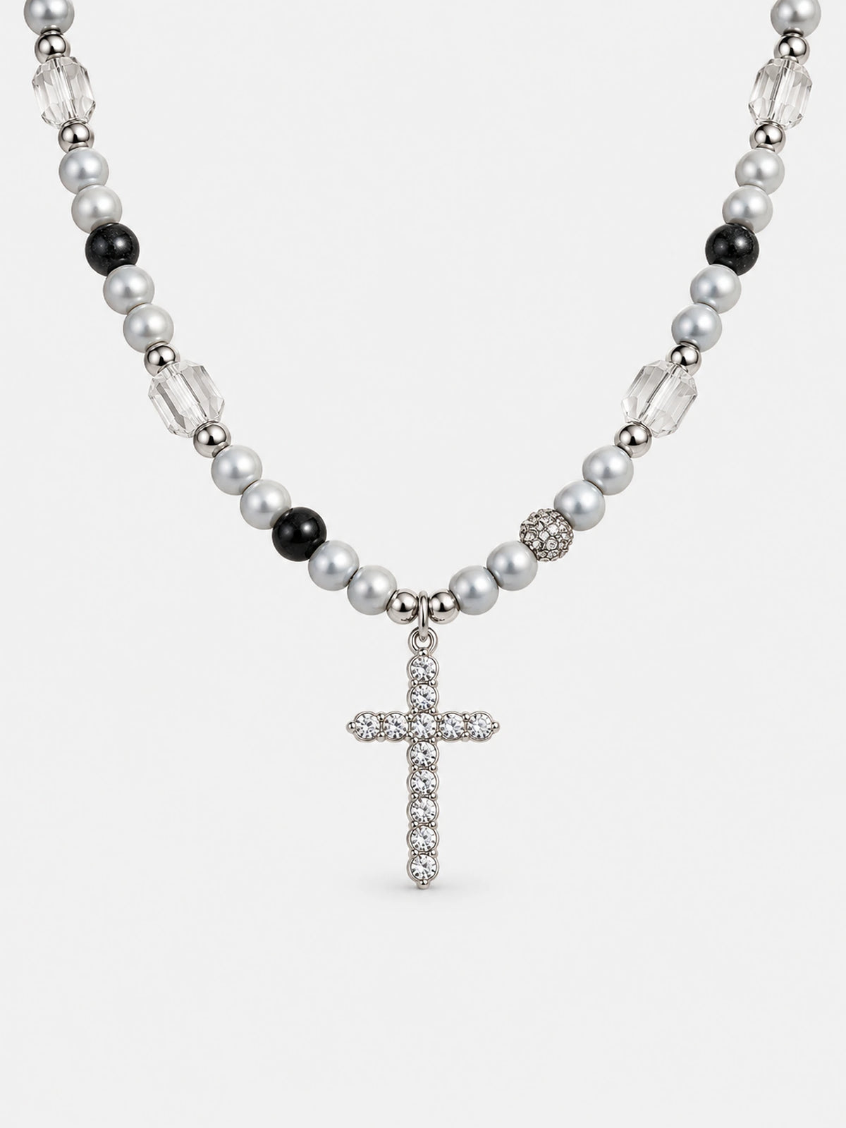 Pearl & Crystal Cross Pendant Necklace