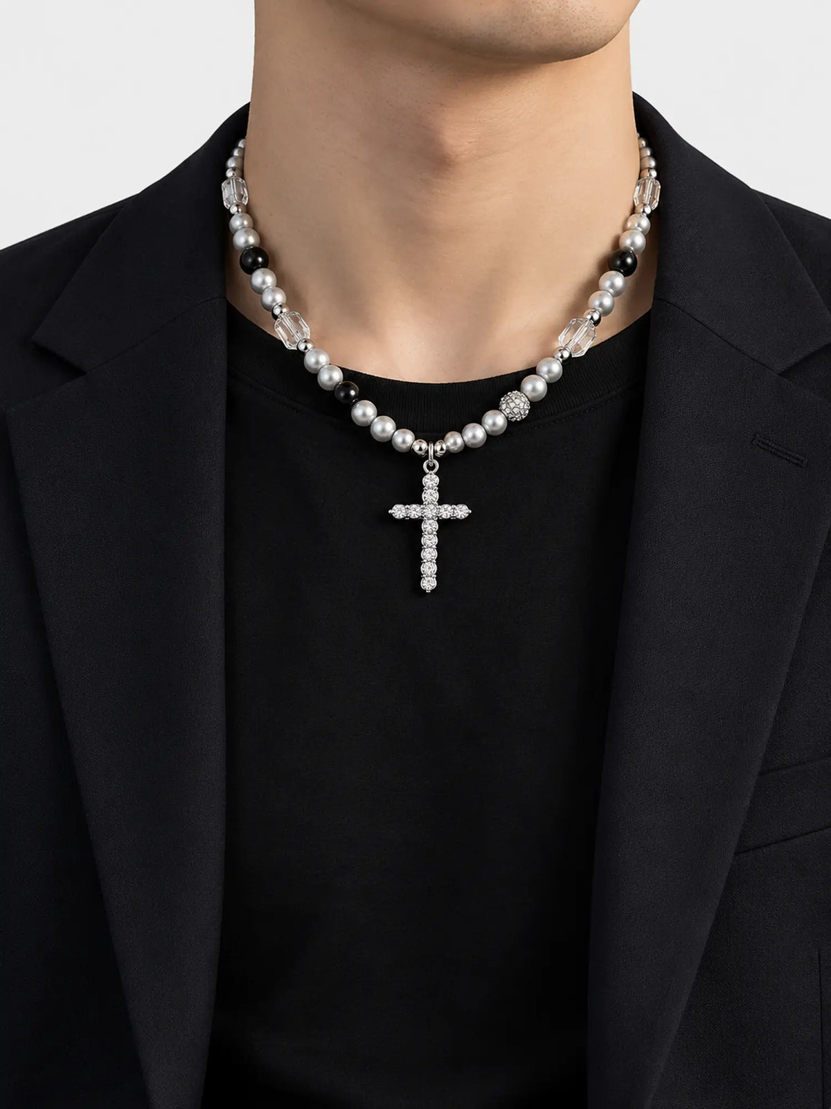 Pearl & Crystal Cross Pendant Necklace
