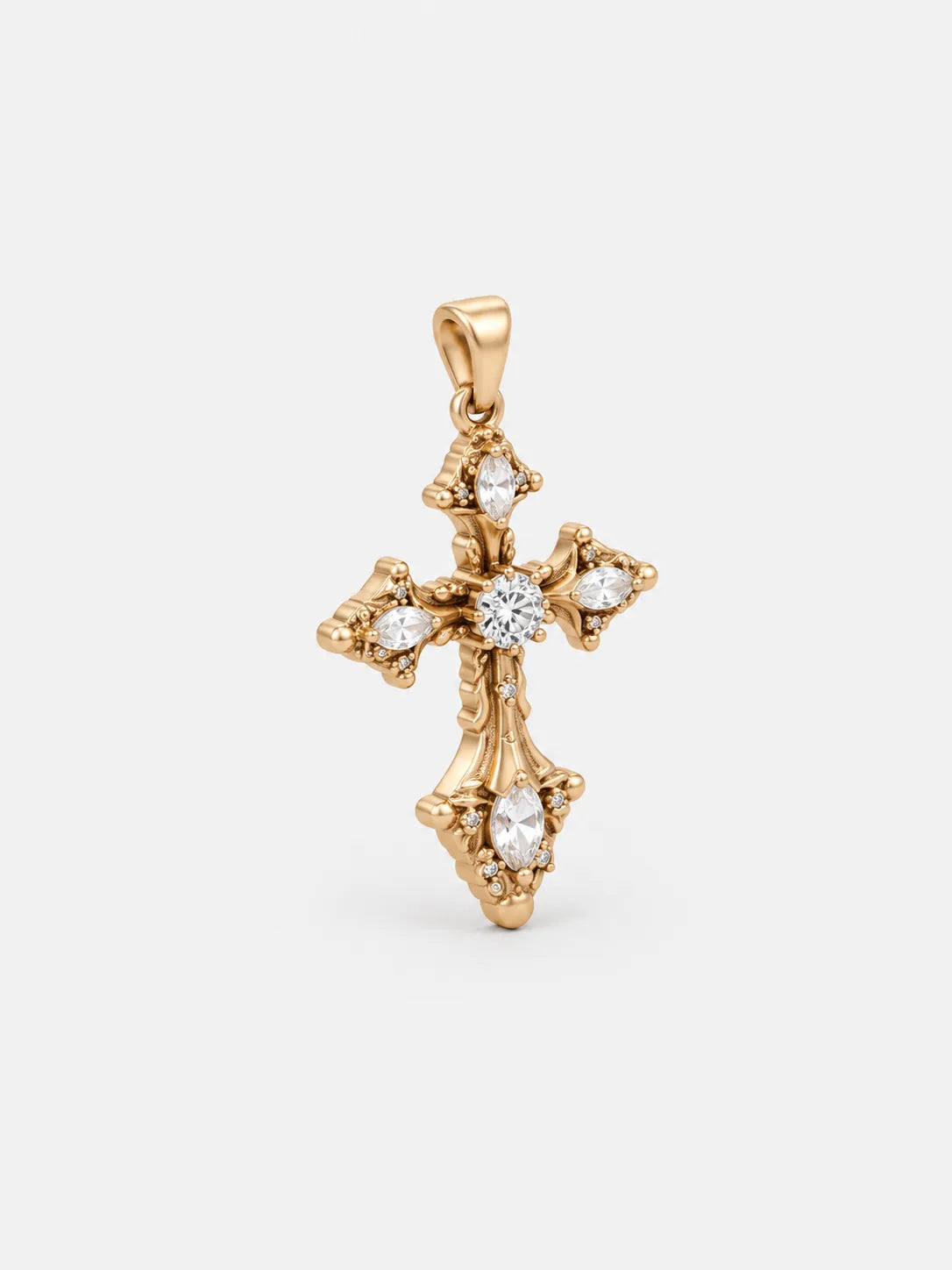 Vintage Gold Cross Necklace with Pearls