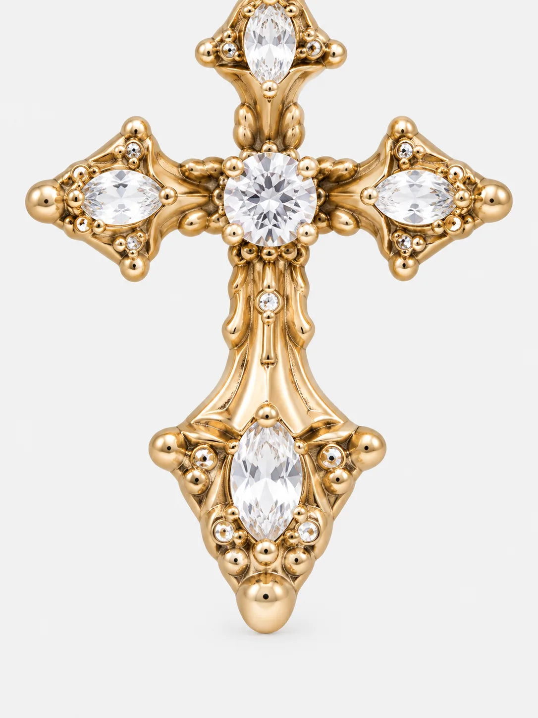 Vintage Gold Cross Necklace with Pearls