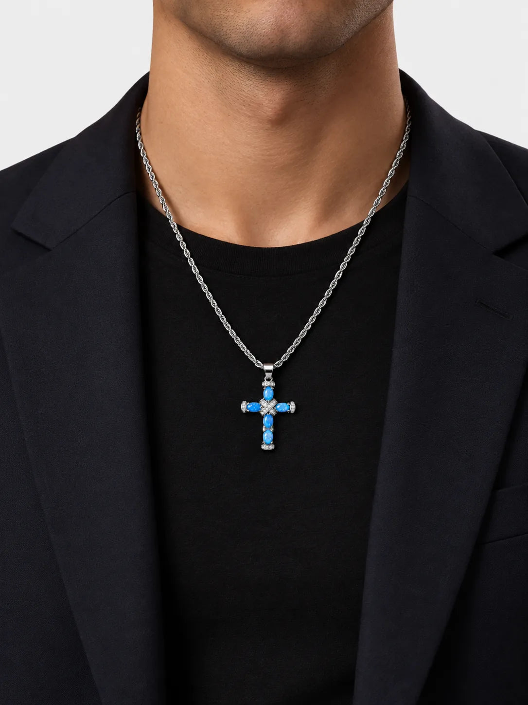 Blue Opal Small Cross Necklace