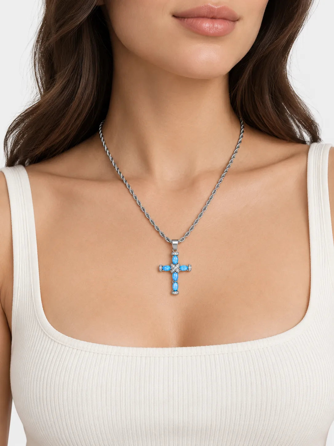 Blue Opal Small Cross Necklace