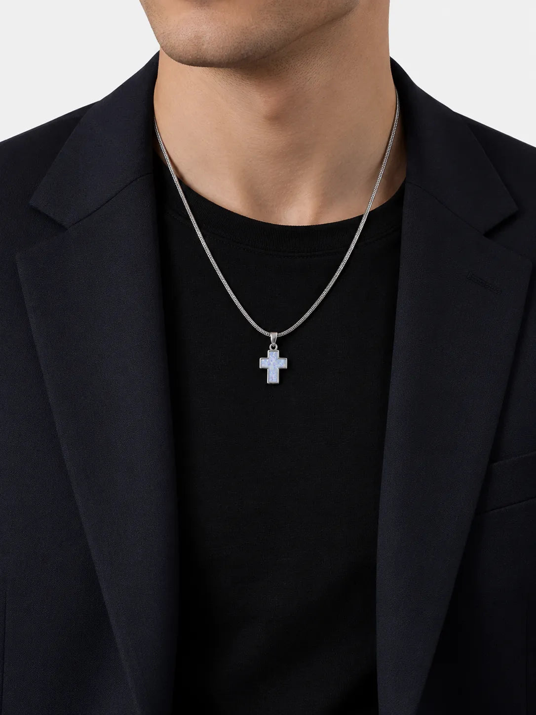 Petite Opal Inlay Cross Necklace