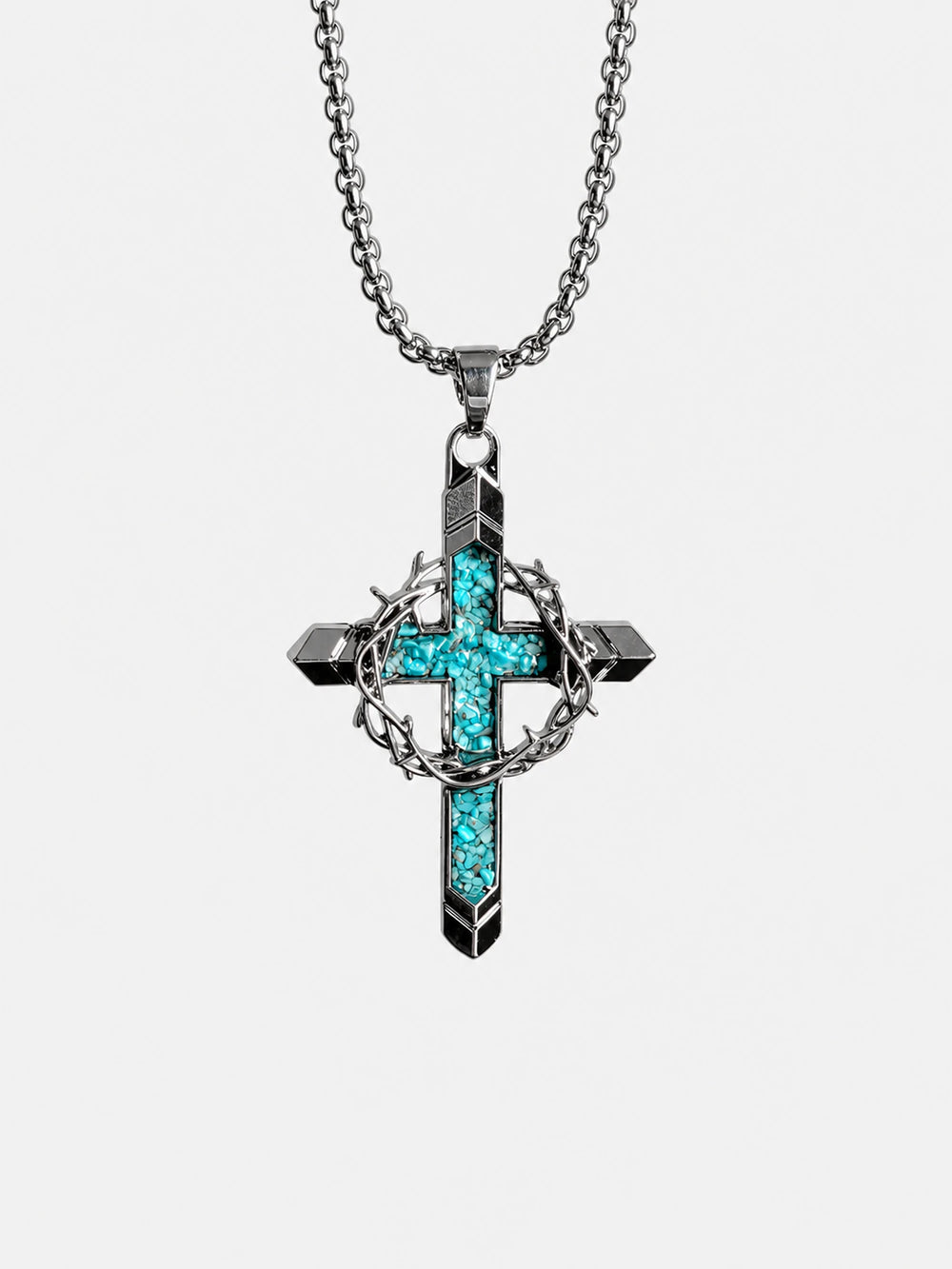Collier croix d'épines en argent et turquoise