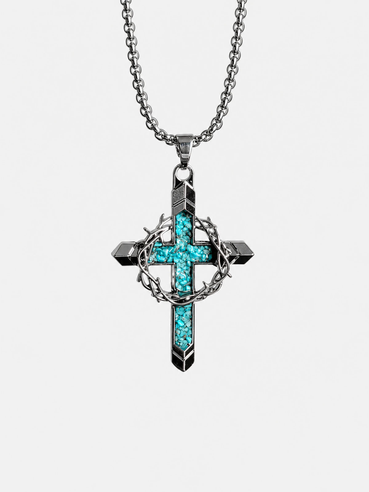 Silver & Turquoise Thorn Cross Necklace