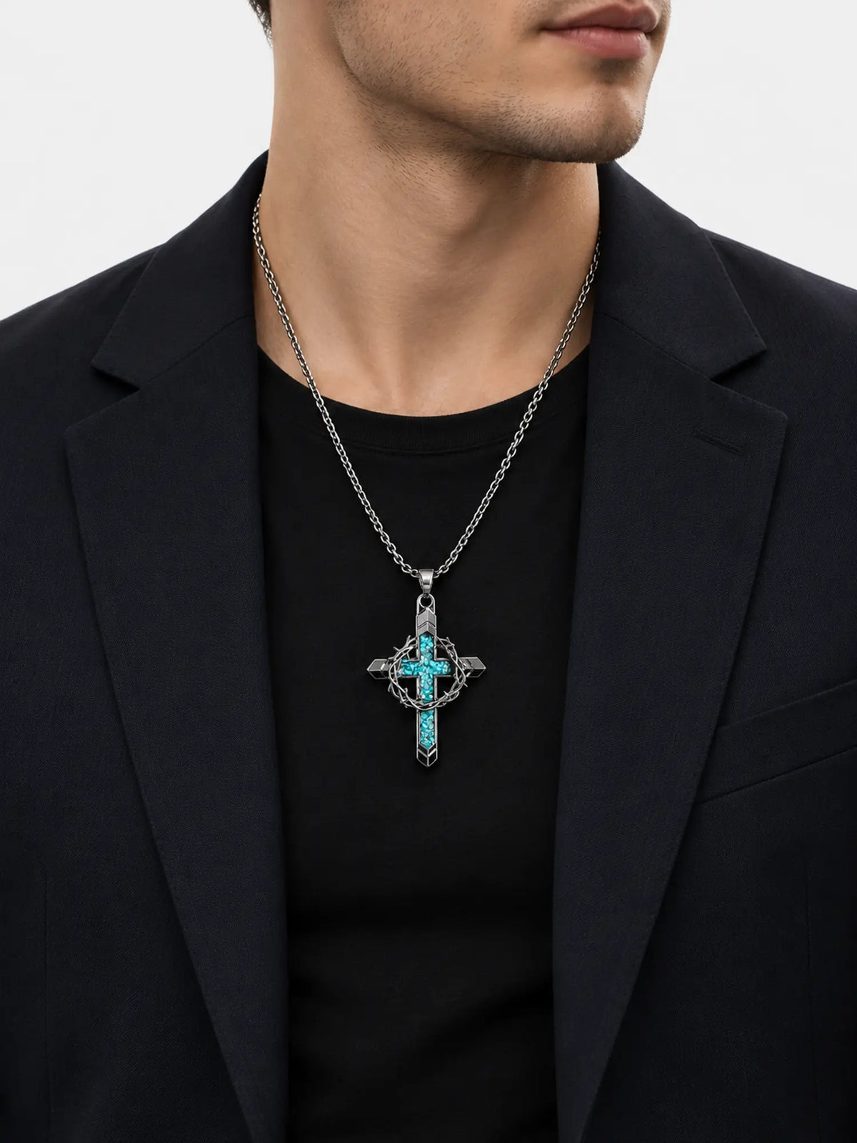 Silver & Turquoise Thorn Cross Necklace