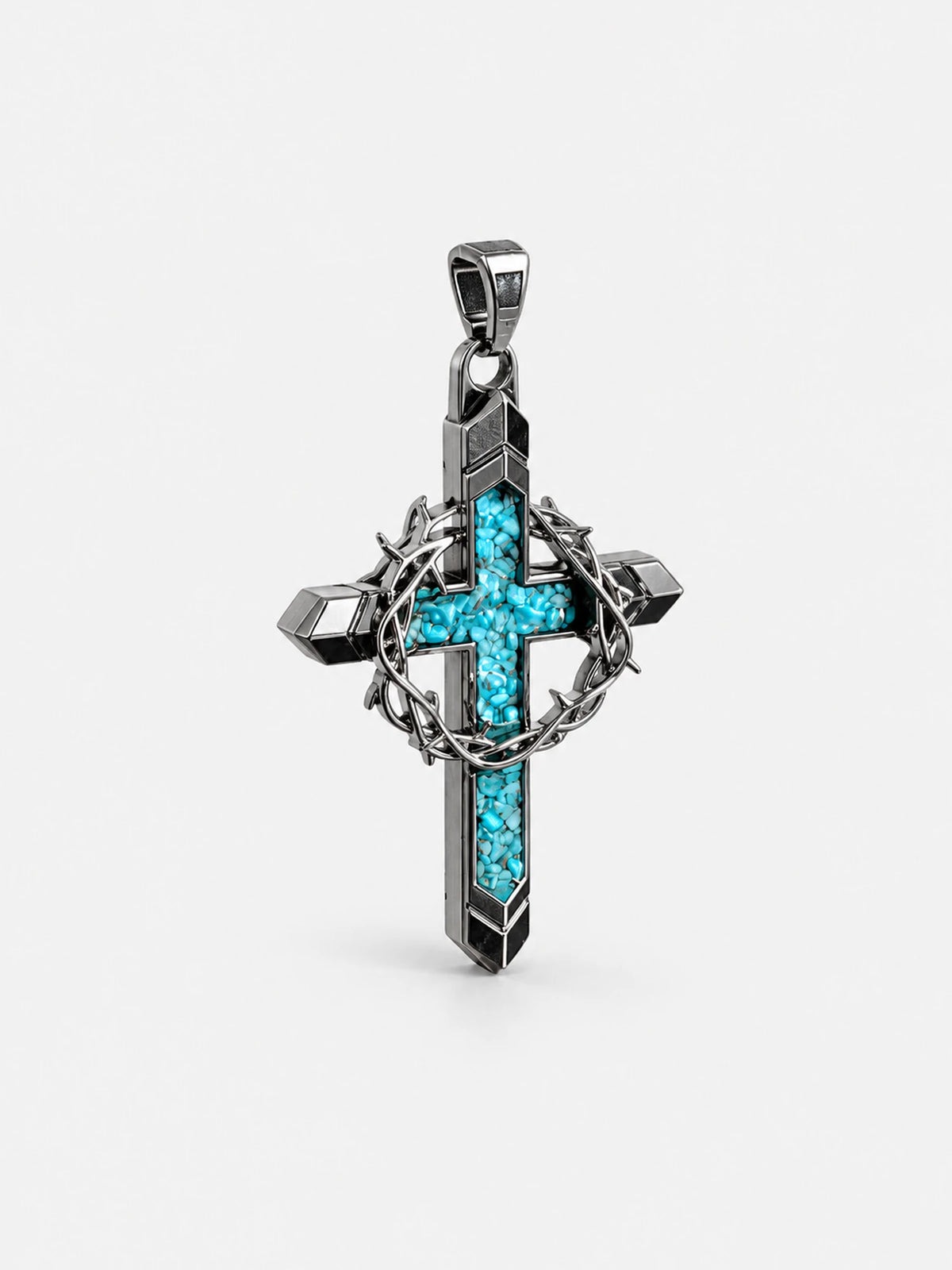 Silver & Turquoise Thorn Cross Necklace