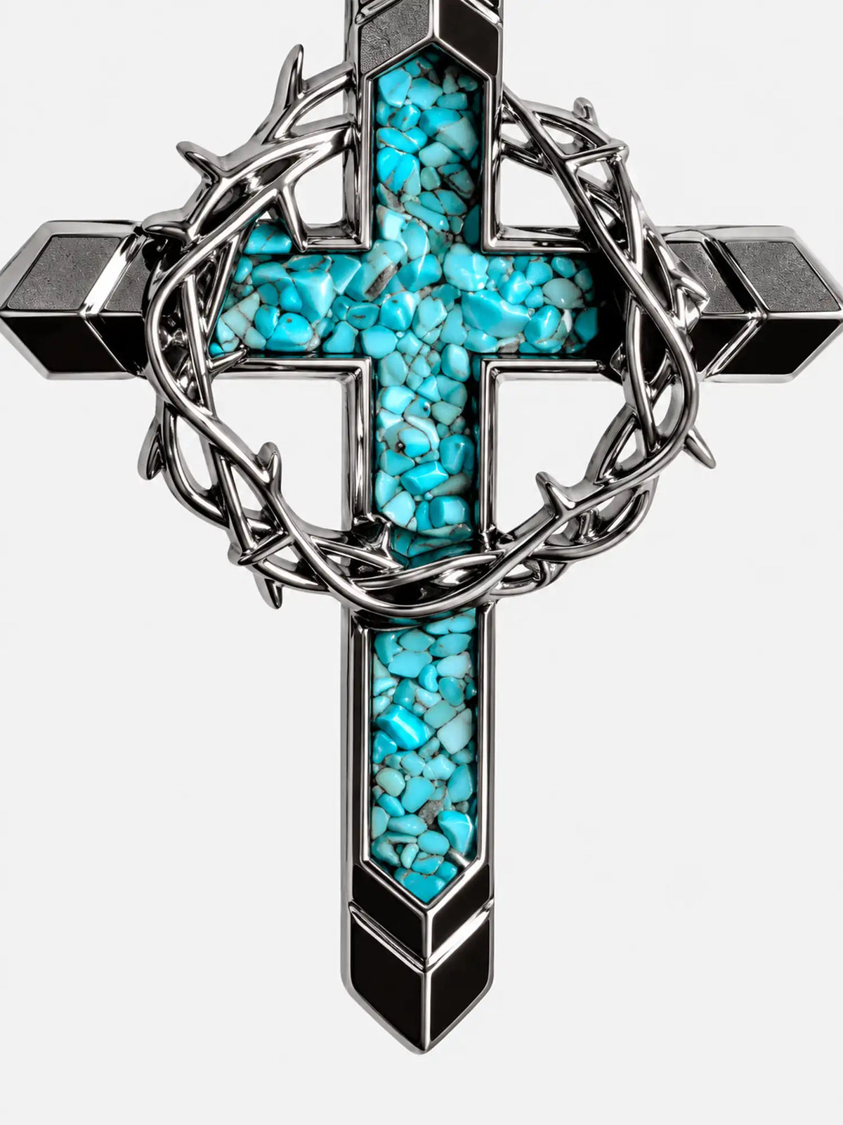 Silver & Turquoise Thorn Cross Necklace
